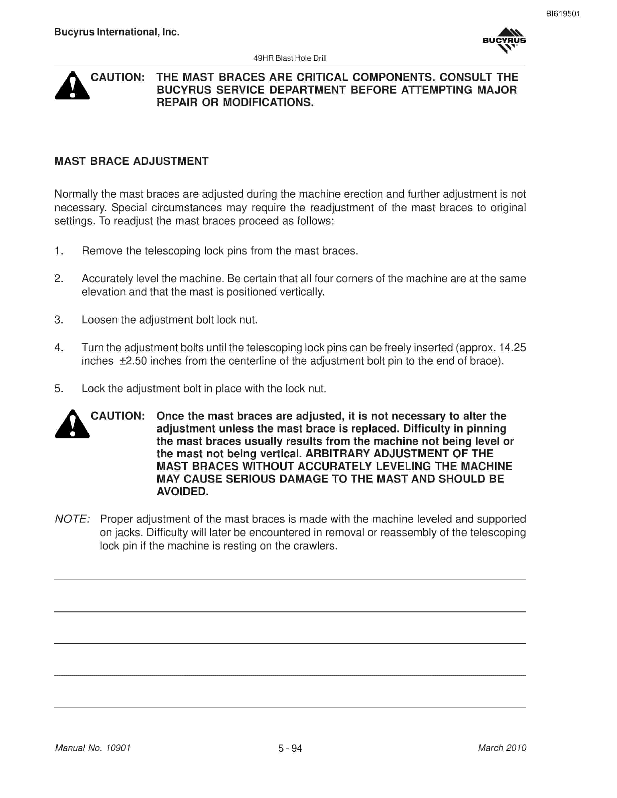 Bucyrus 49HR Blast Hole Drill Maintenance And Operation Manual BI619501-4