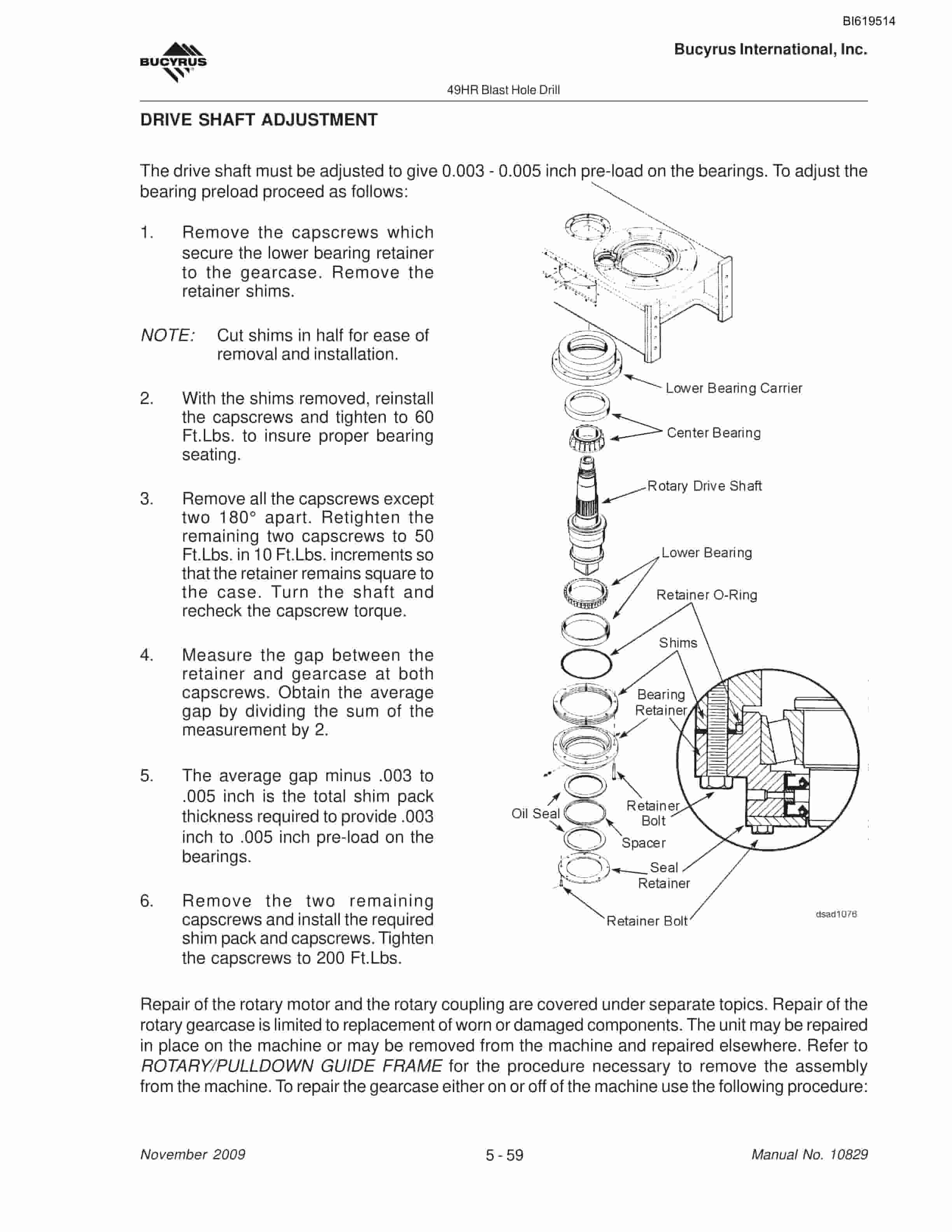 Bucyrus 49HR Blast Hole Drill Maintenance And Operation Manual BI619514-3