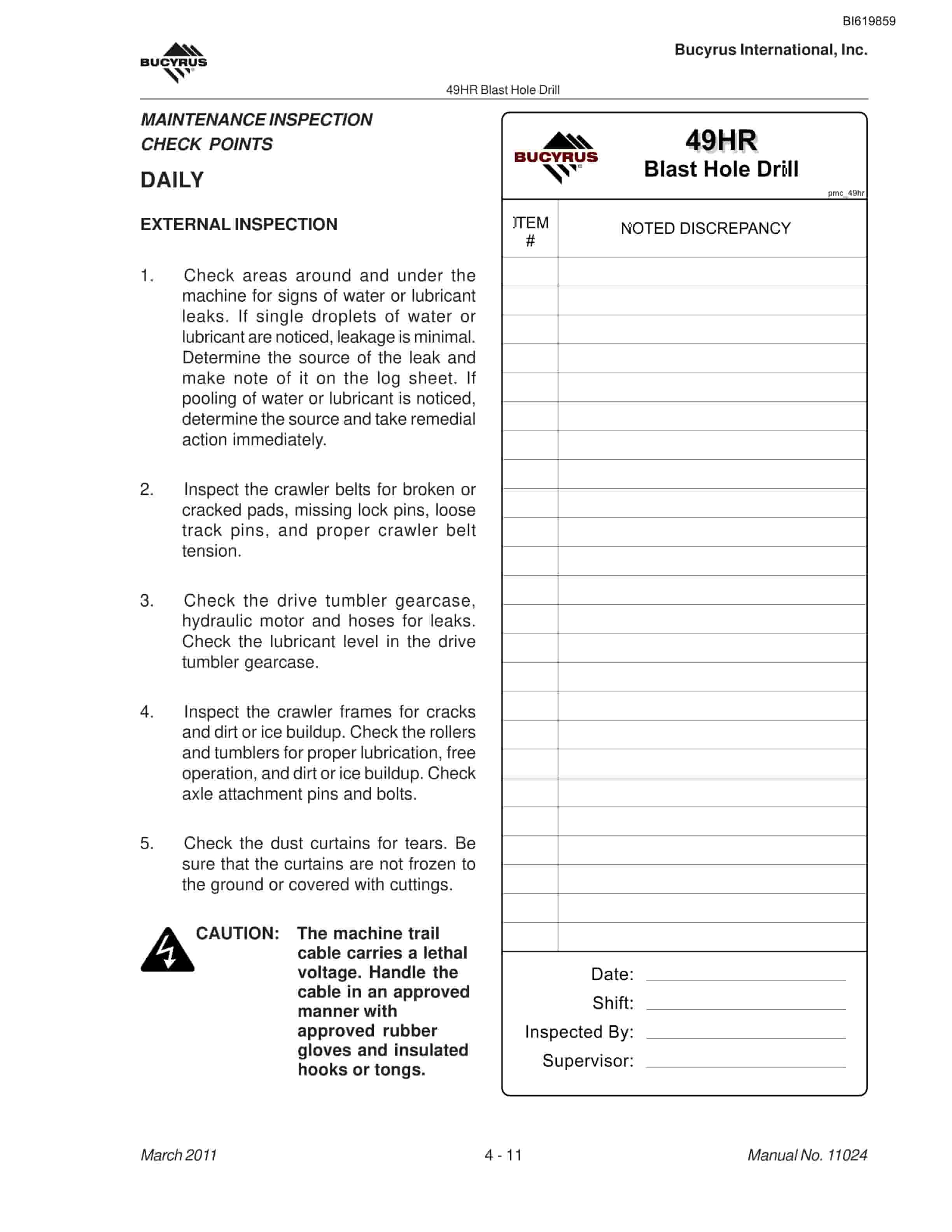 Bucyrus 49HR Blast Hole Drill Maintenance And Operation Manual BI619859-2