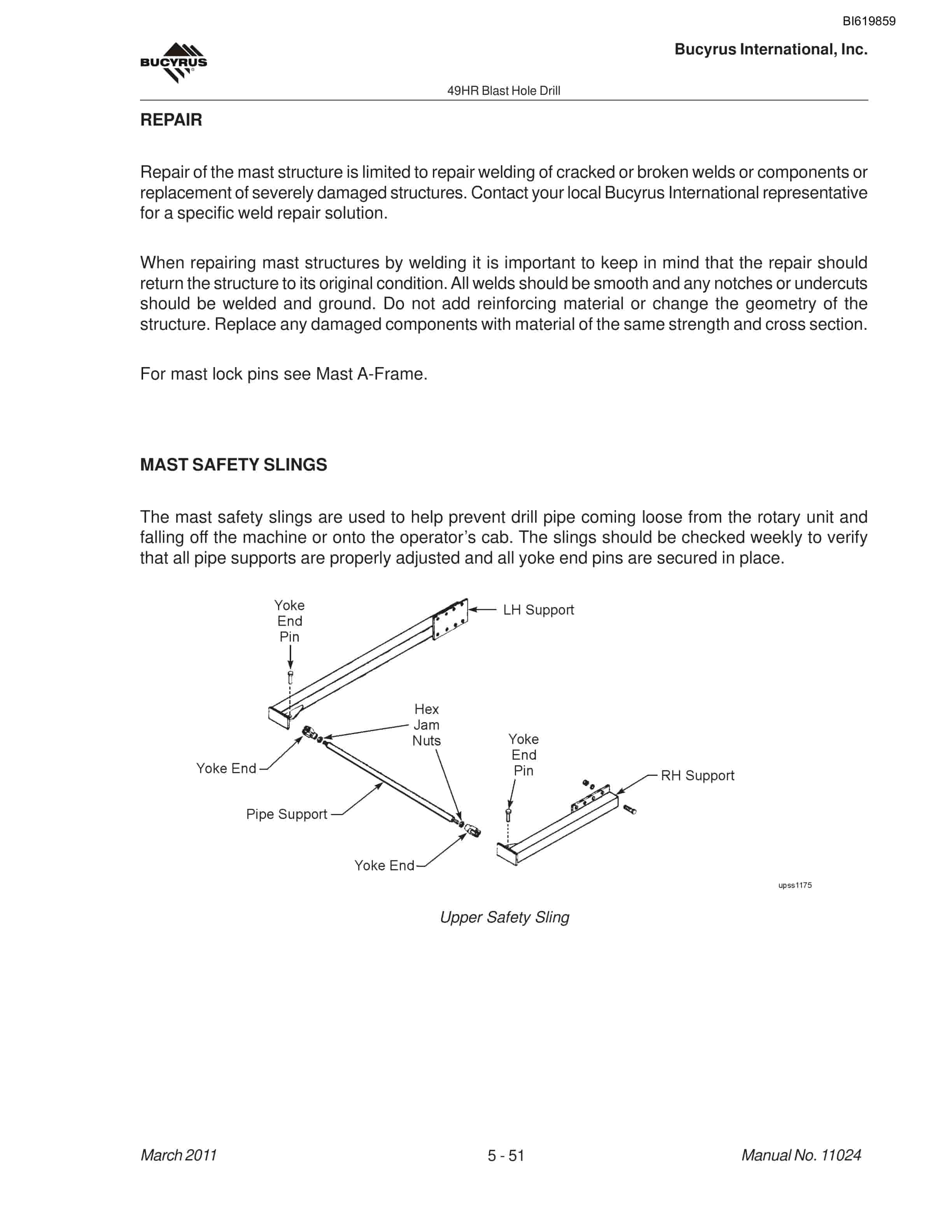 Bucyrus 49HR Blast Hole Drill Maintenance And Operation Manual BI619859-3