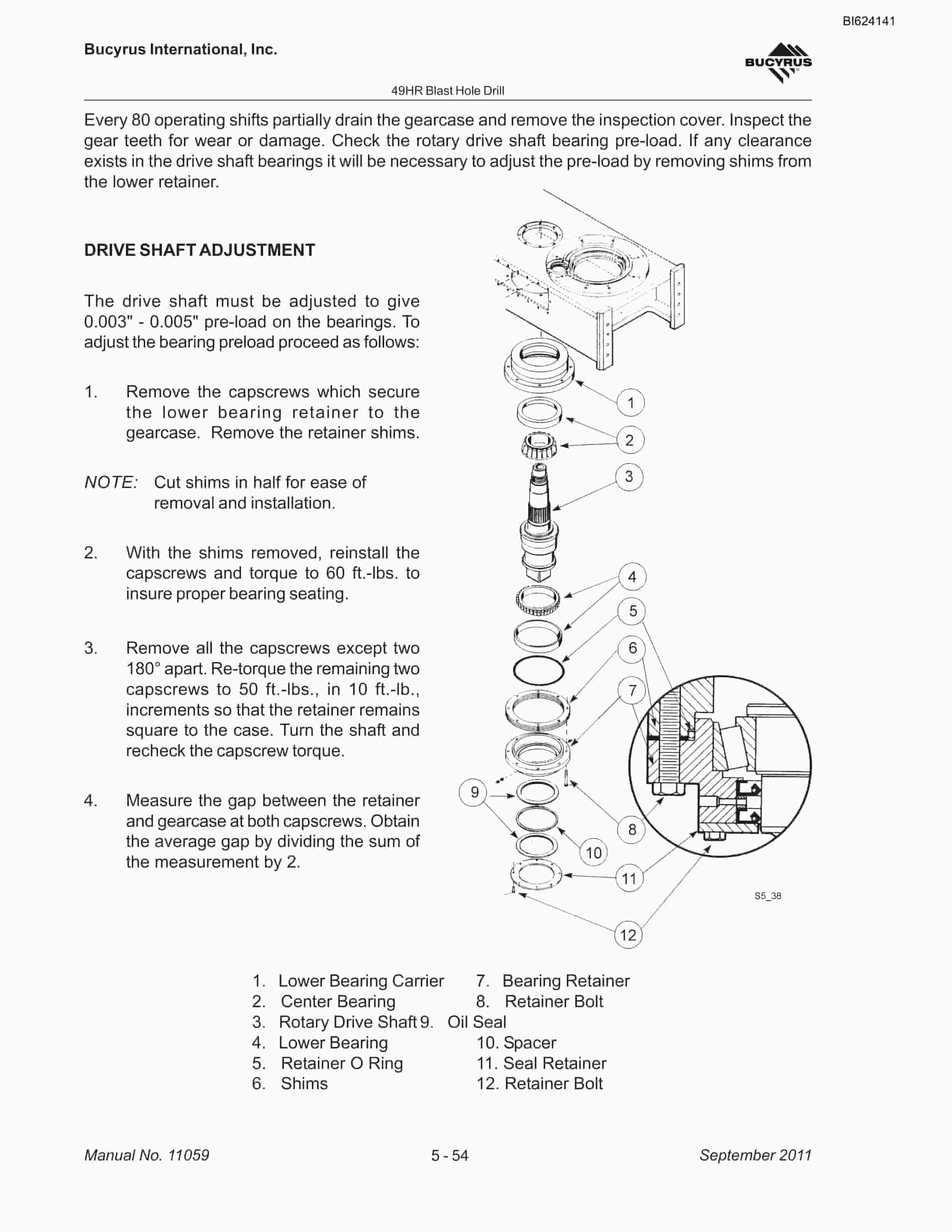 Bucyrus 49HR Blast Hole Drill Maintenance And Operation Manual BI624141-3
