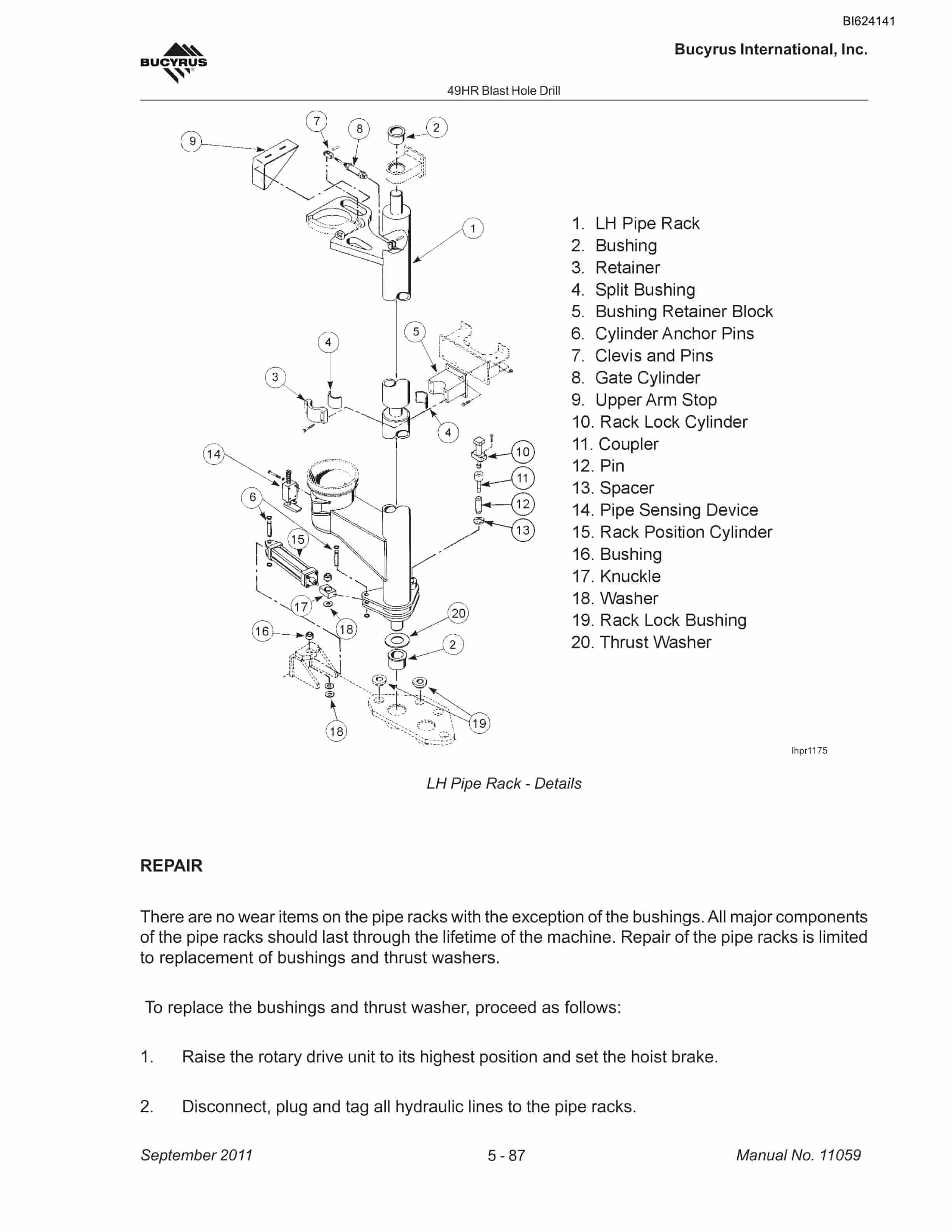 Bucyrus 49HR Blast Hole Drill Maintenance And Operation Manual BI624141-4