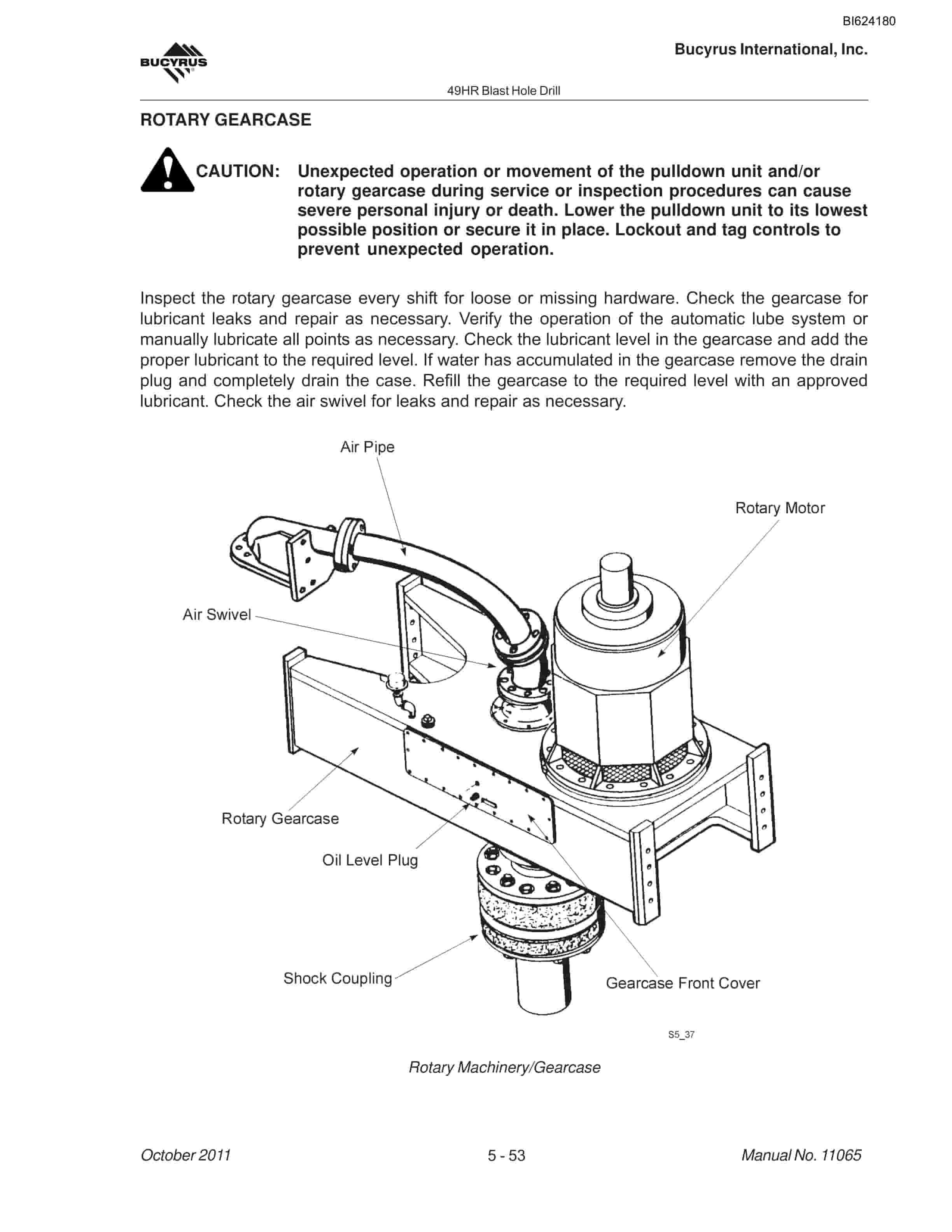 Bucyrus 49HR Blast Hole Drill Maintenance And Operation Manual BI624180-3