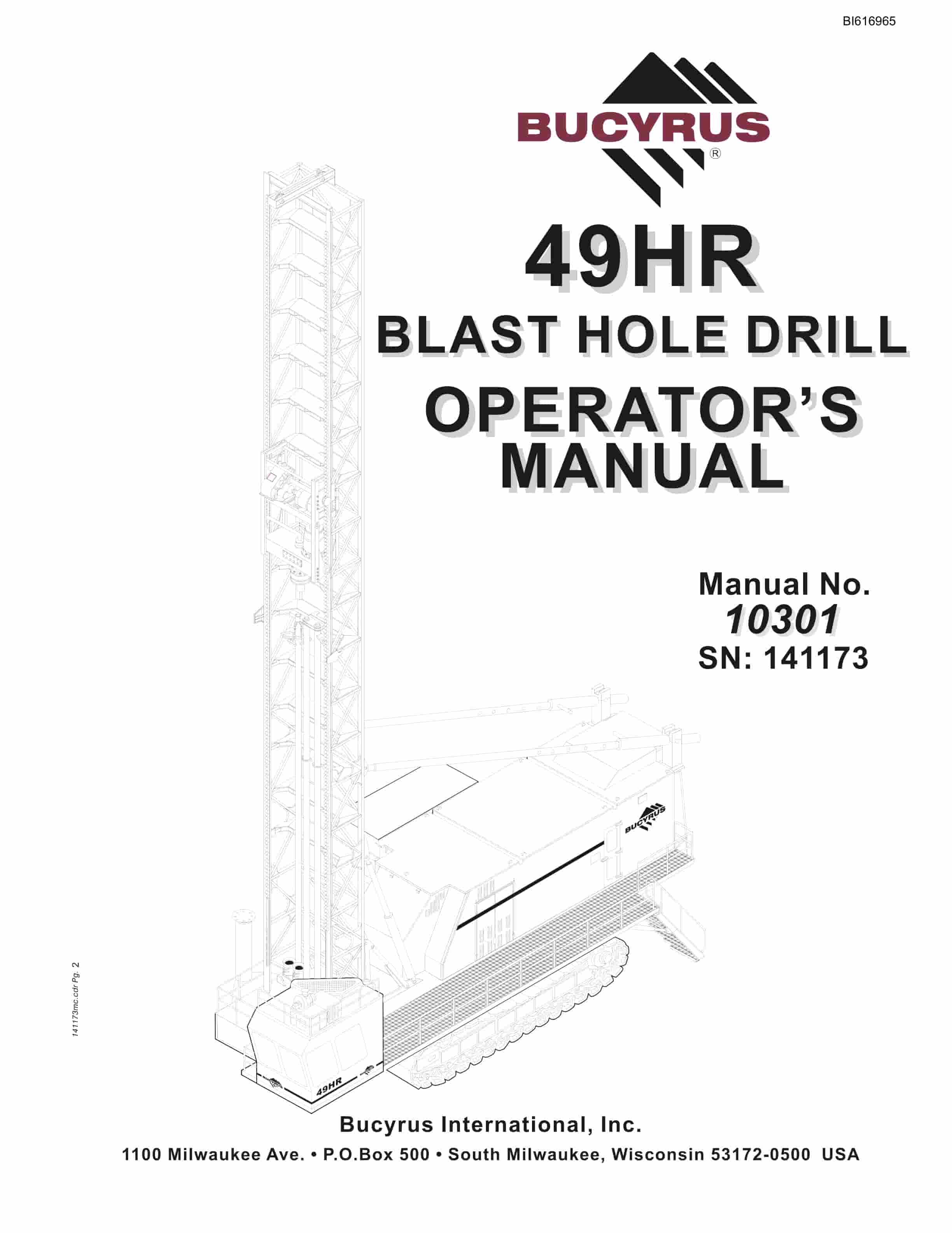 Bucyrus 49HR Blast Hole Drill Operators Manual BI616965