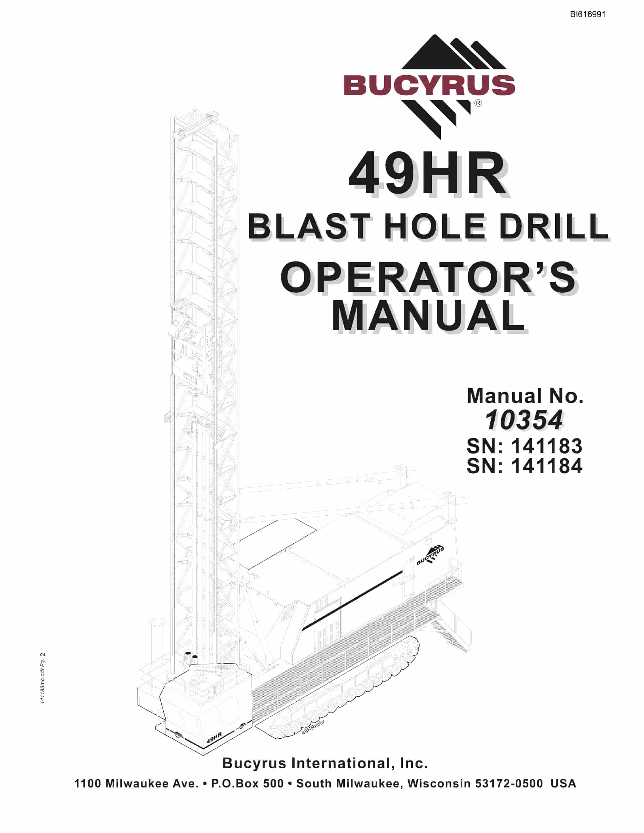 Bucyrus 49HR Blast Hole Drill Operators Manual BI616991