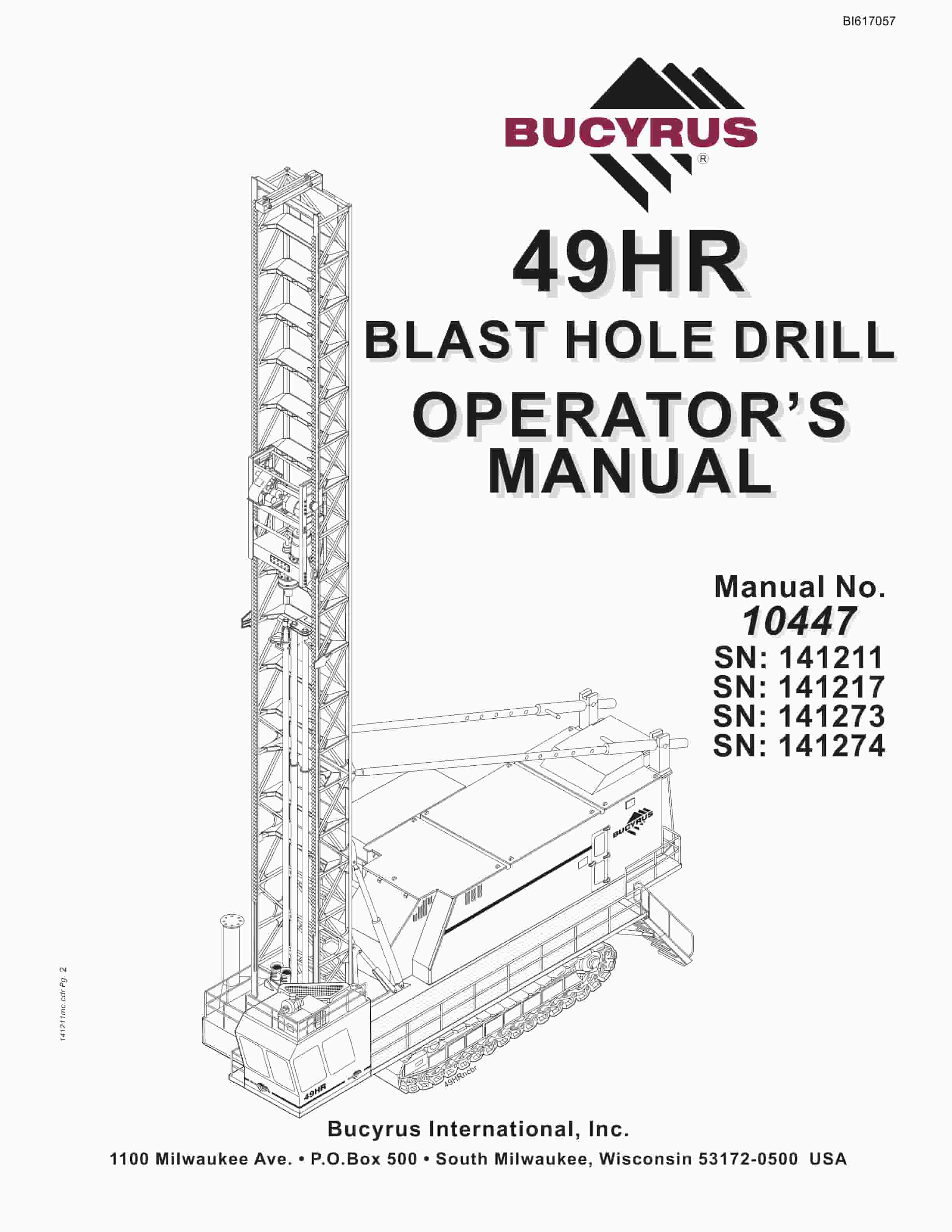 Bucyrus 49HR Blast Hole Drill Operators Manual BI617057