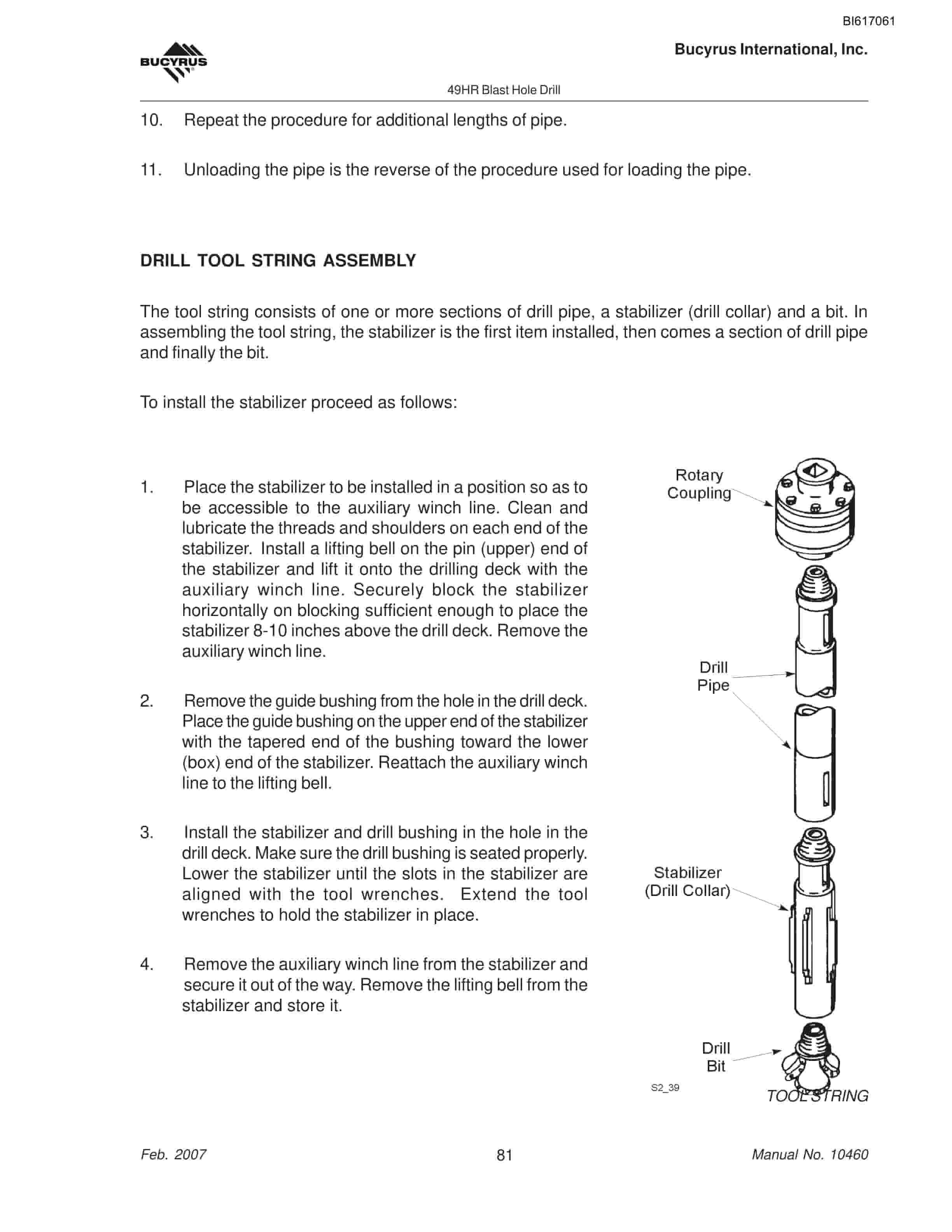 Bucyrus 49HR Blast Hole Drill Operators Manual BI617061-3