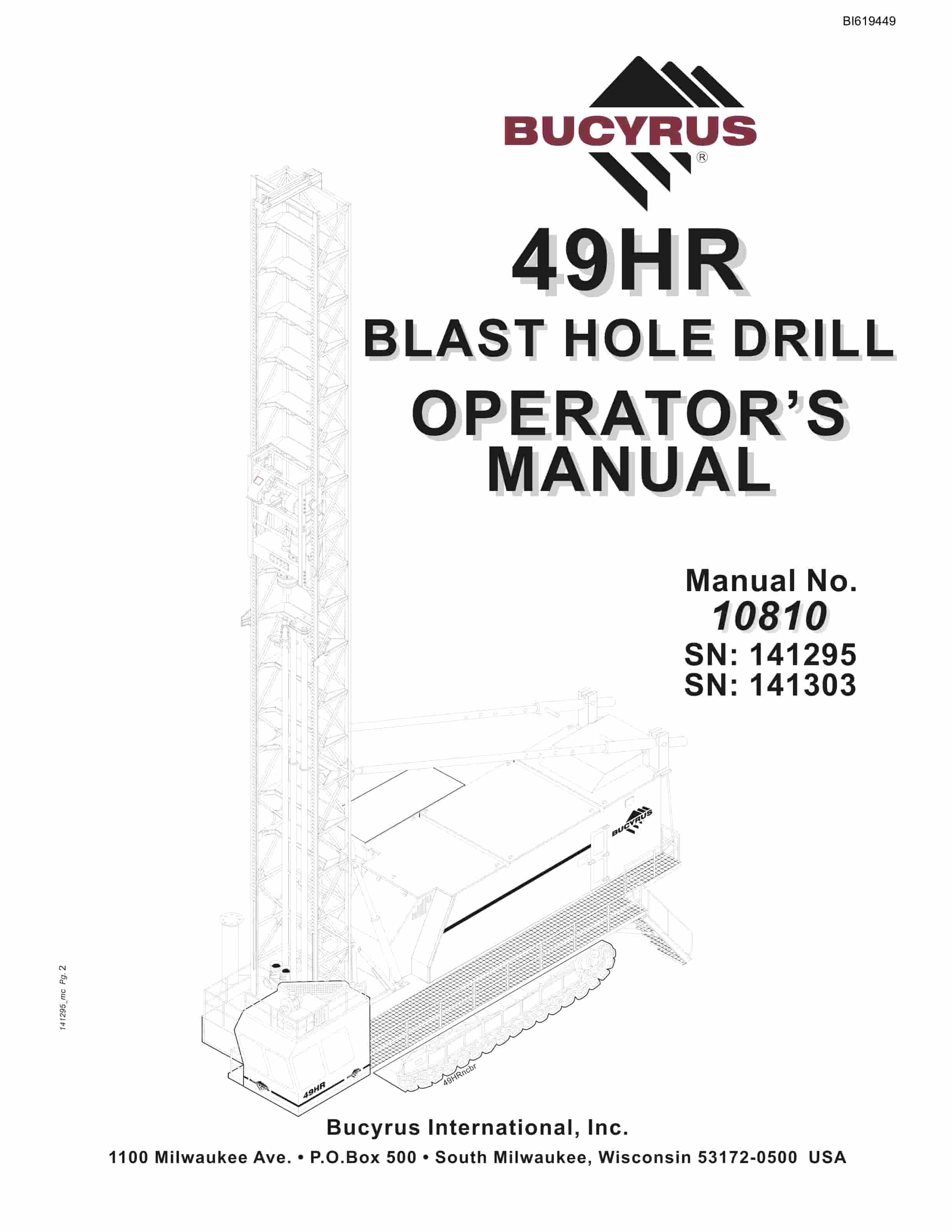 Bucyrus 49HR Blast Hole Drill Operators Manual BI619449