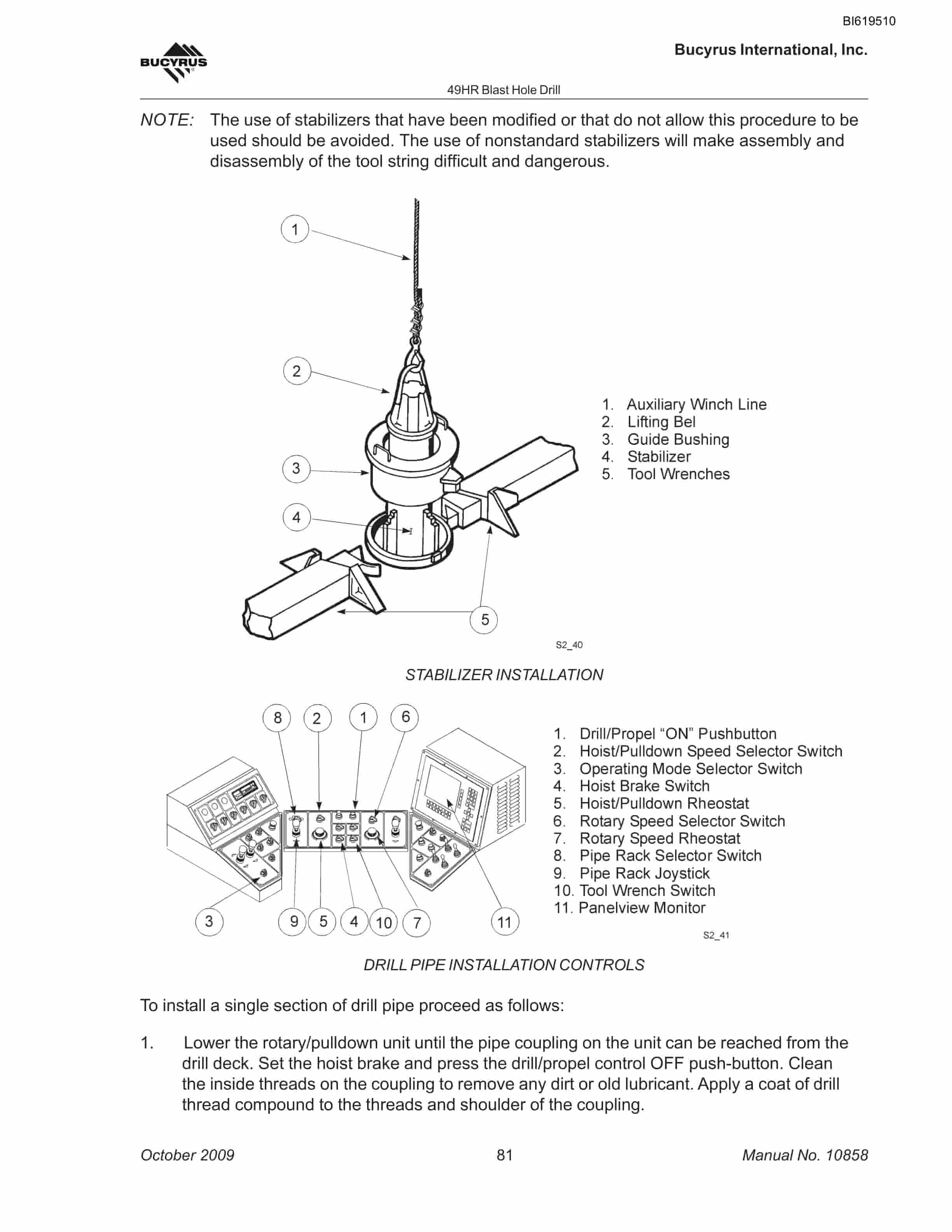 Bucyrus 49HR Blast Hole Drill Operators Manual BI619510-3