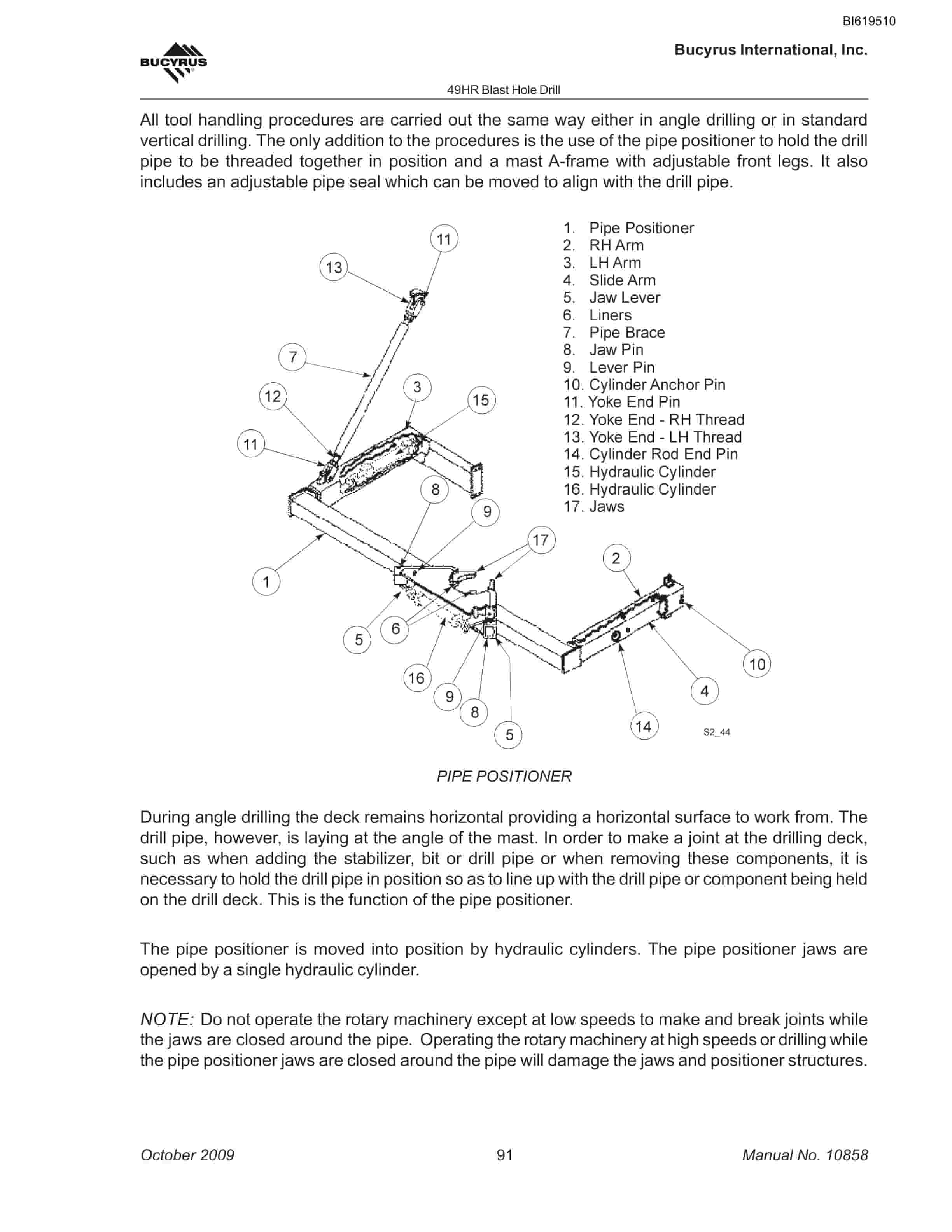 Bucyrus 49HR Blast Hole Drill Operators Manual BI619510-4