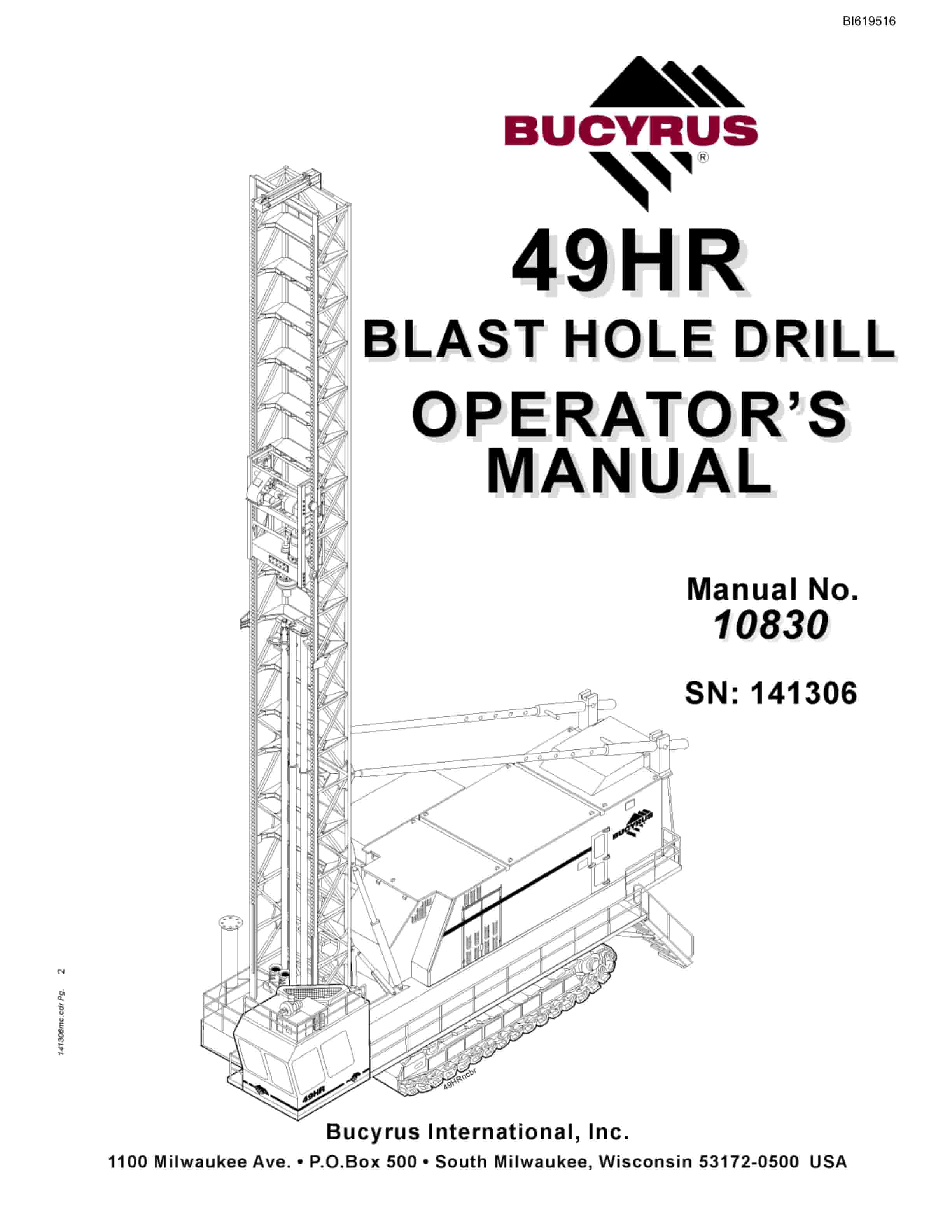 Bucyrus 49HR Blast Hole Drill Operators Manual BI619516