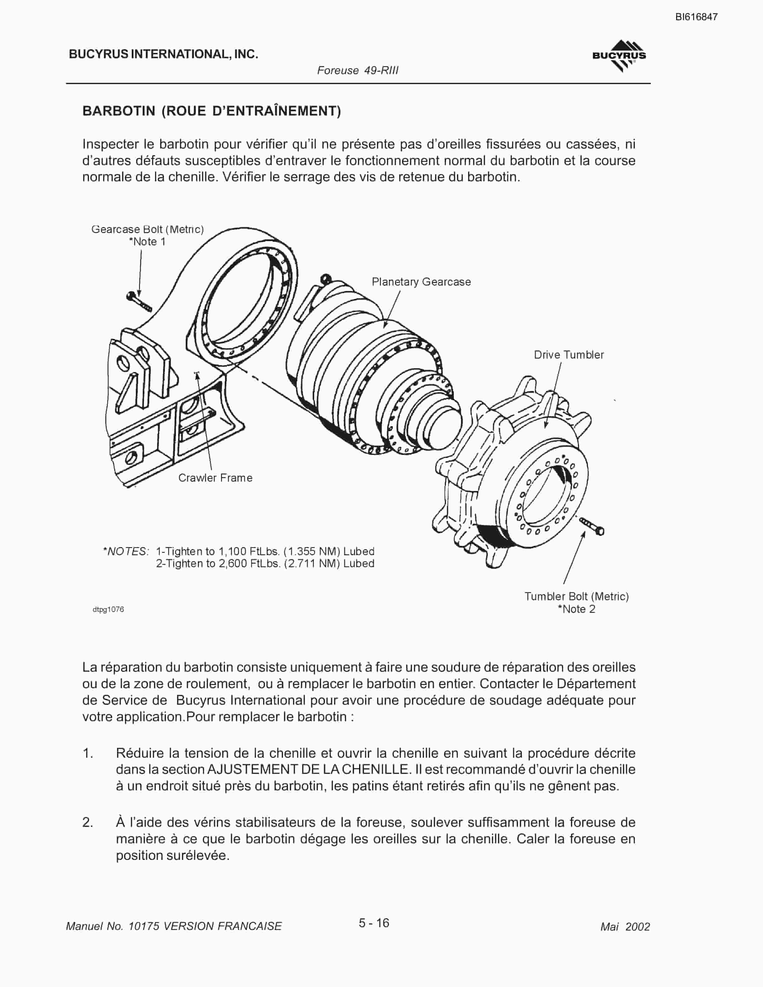Bucyrus 49RIII Blast Hole Drill Maintenance And Operation Manual BI616847-2