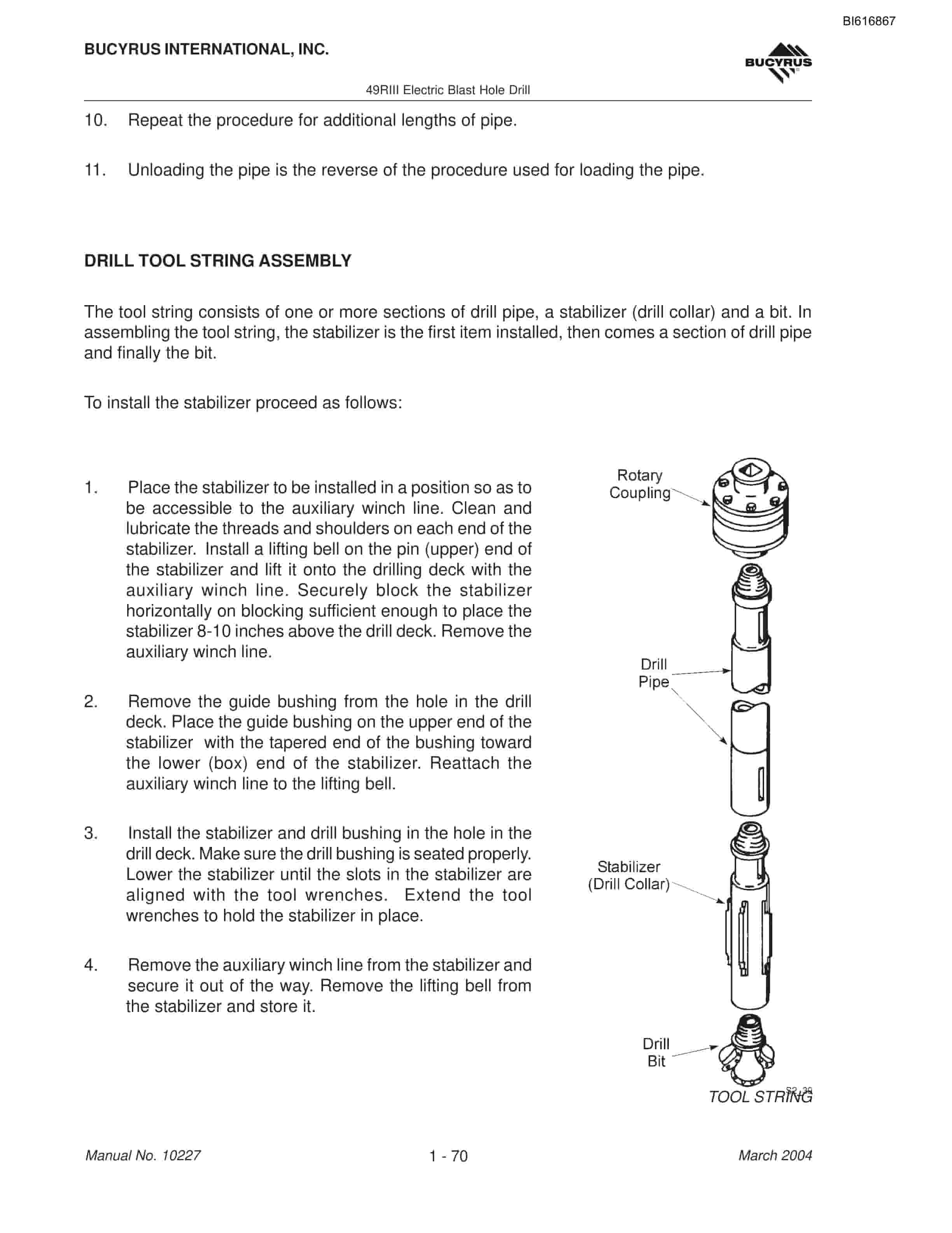 Bucyrus 49RIII Blast Hole Drill Operators Manual BI616867-3