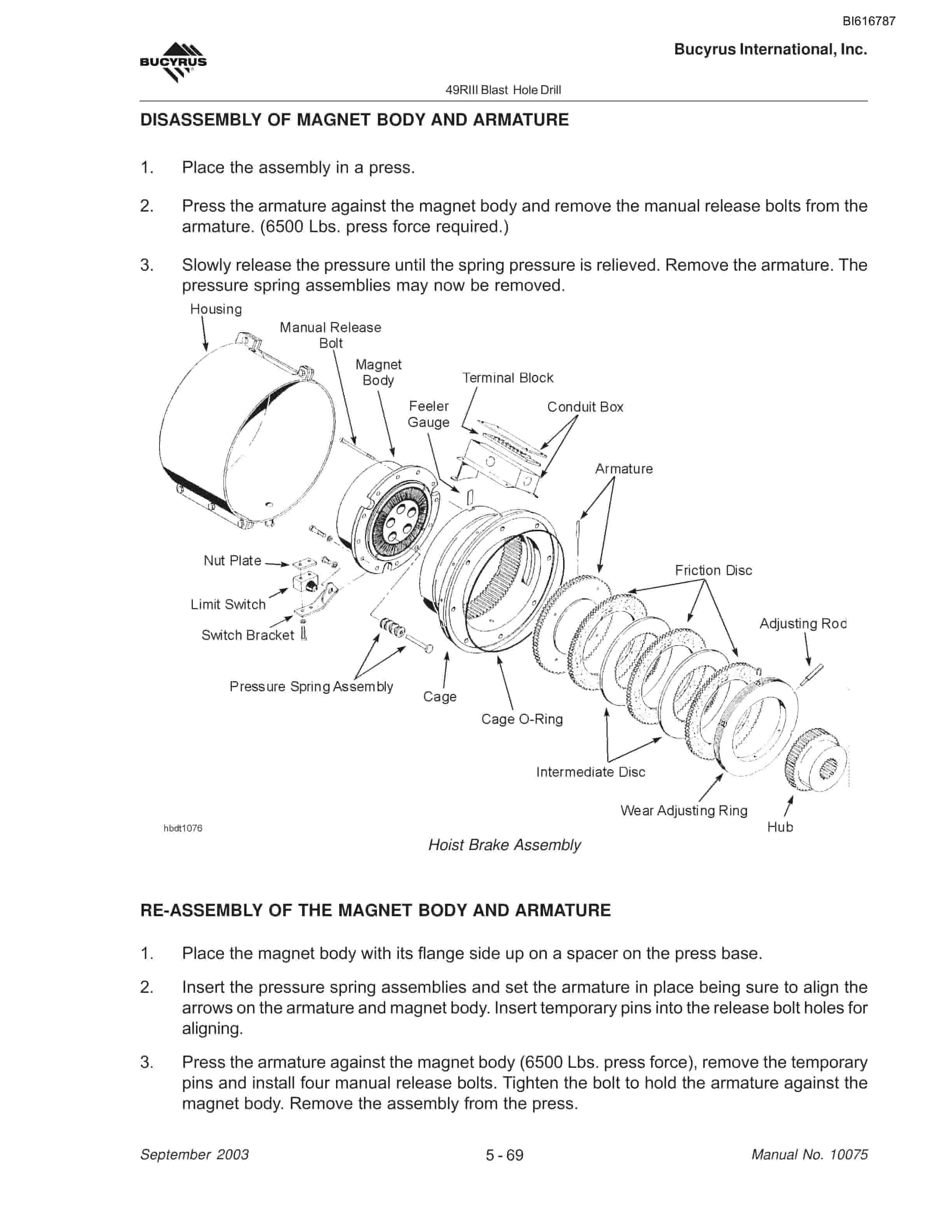 Bucyrus 49RIII Blast Hole Drill Technical Manual BI616787-3