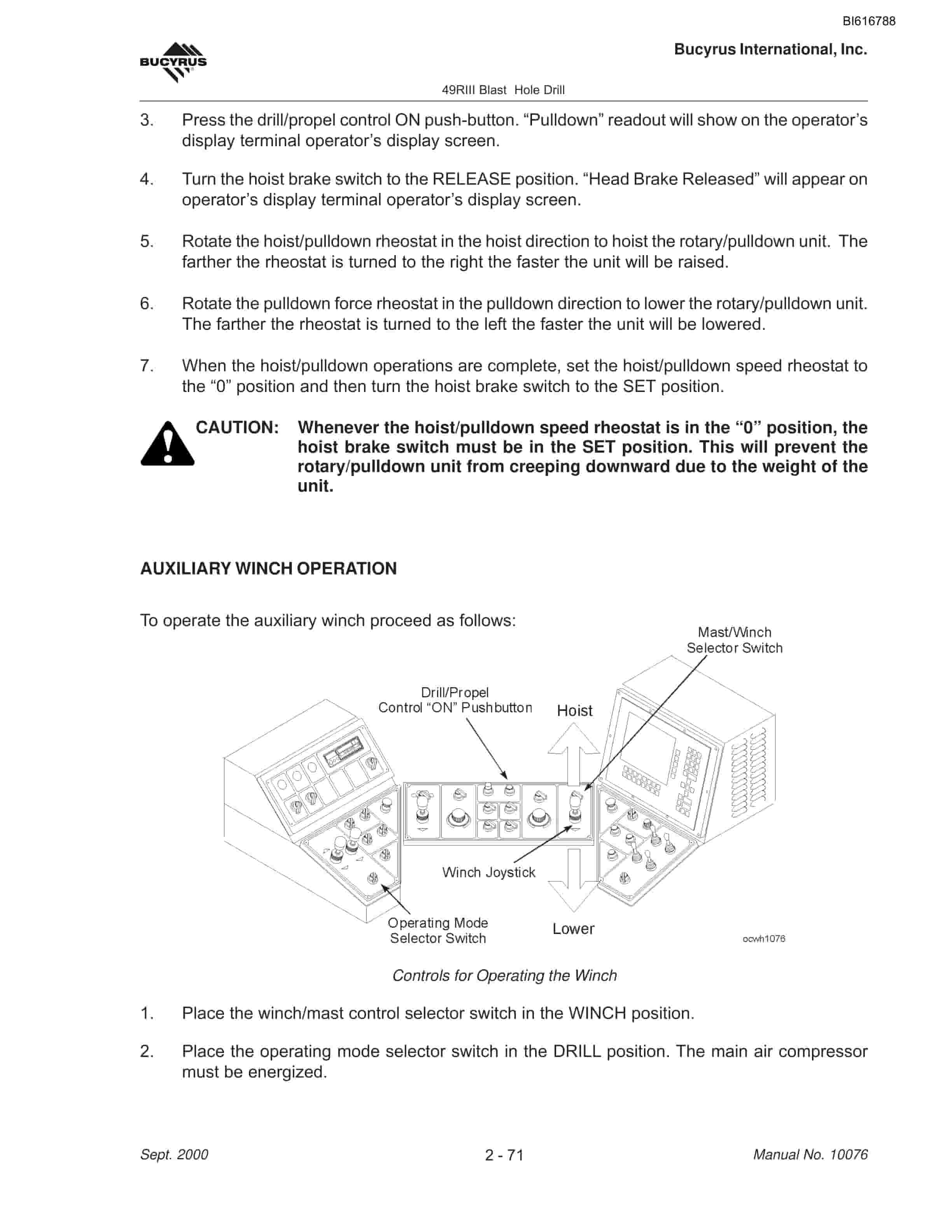 Bucyrus 49RIII Blast Hole Drill Technical Manual BI616788-3