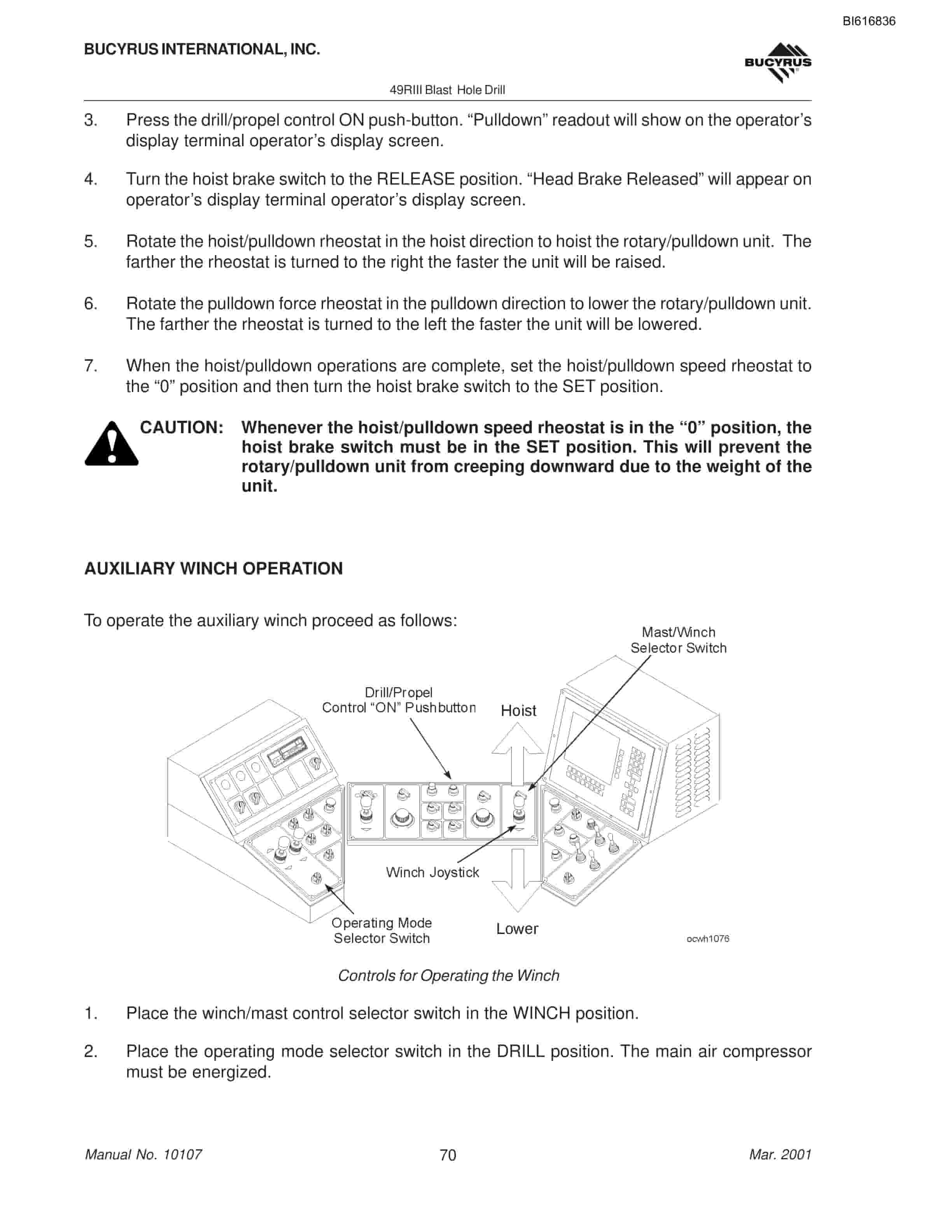 Bucyrus 49RIII Blast Hole Drill Technical Manual BI616836-3