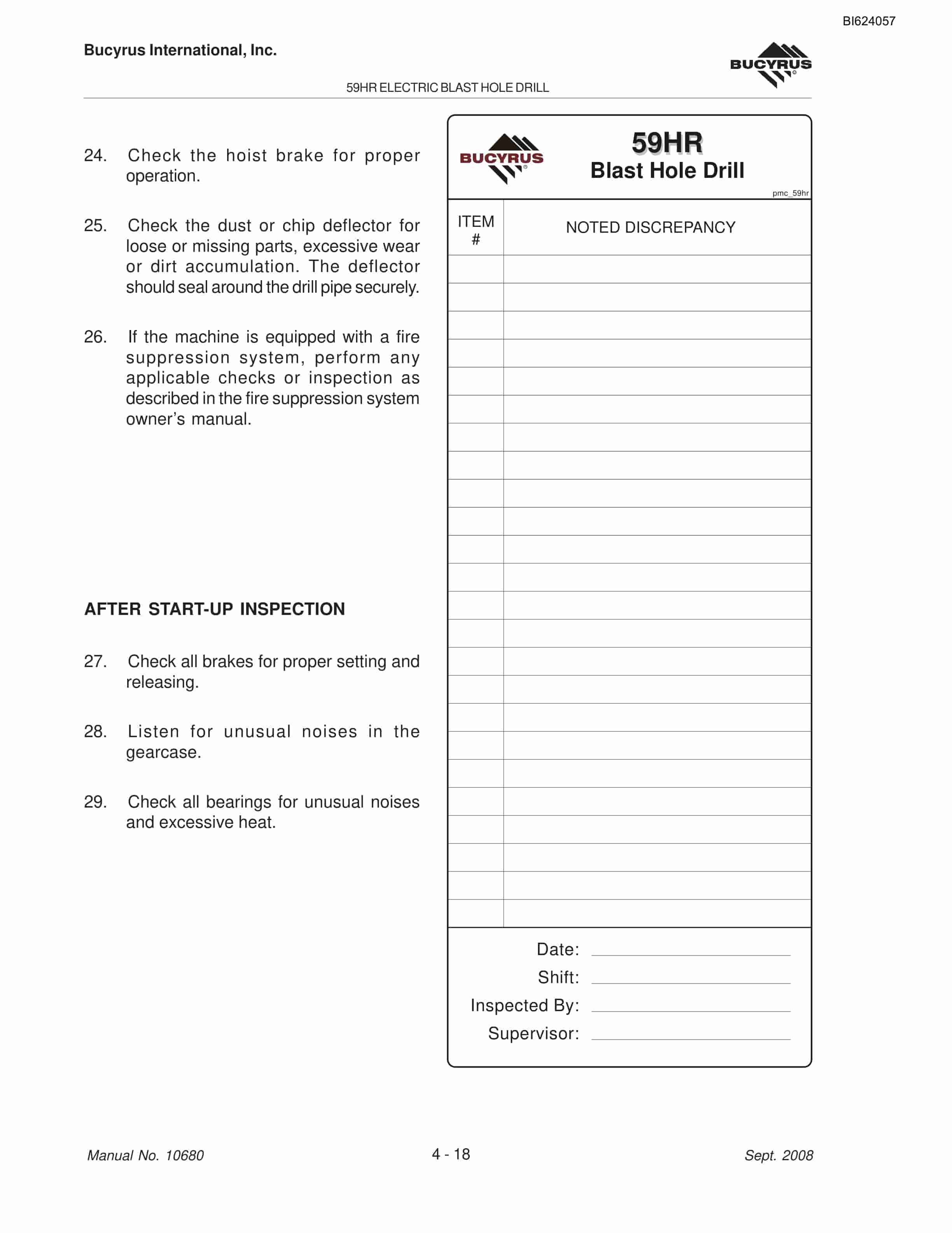 Bucyrus 59HR Blast Hole Drill Maintenance And Operation Manual BI624057-2