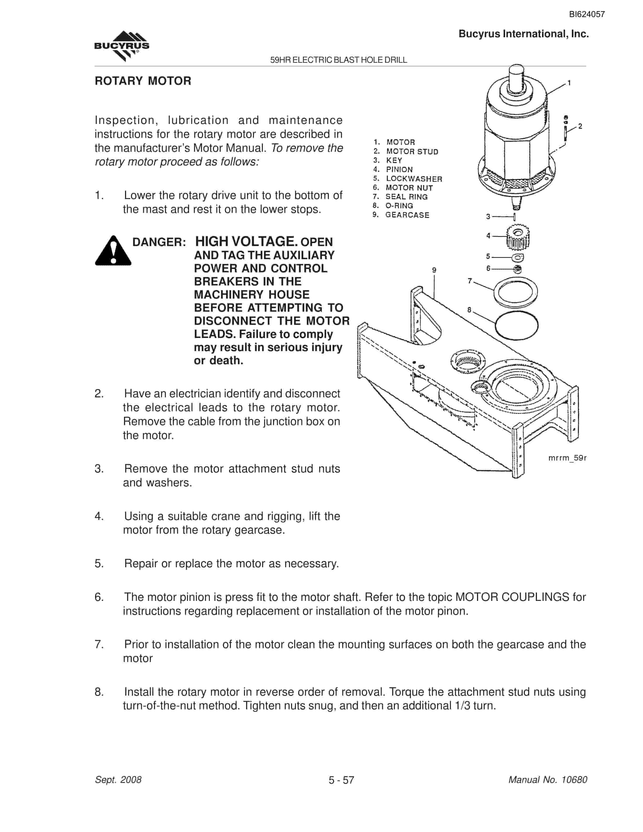 Bucyrus 59HR Blast Hole Drill Maintenance And Operation Manual BI624057-3