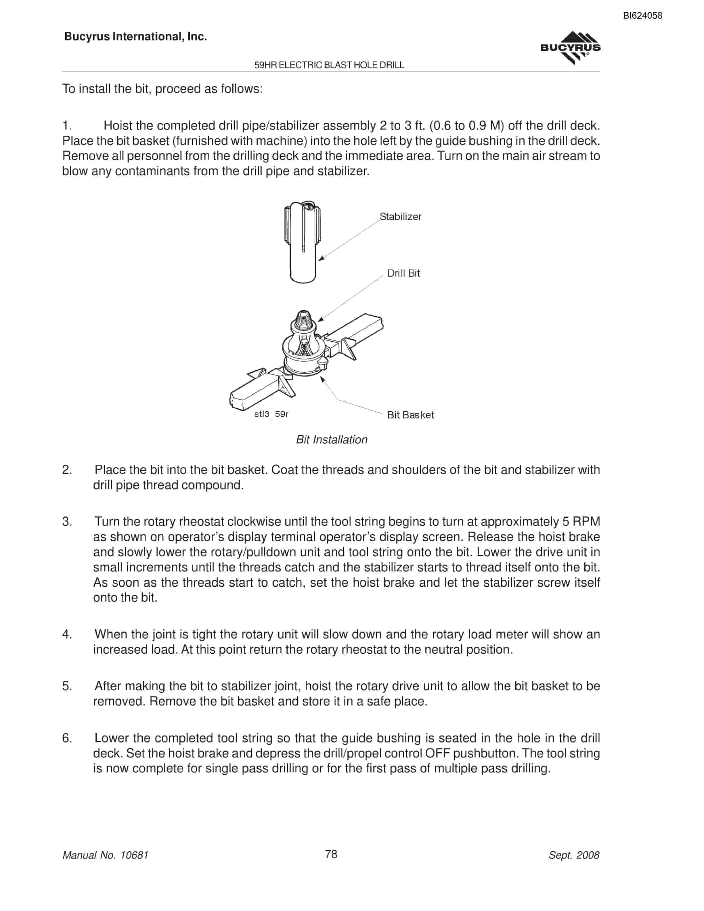 Bucyrus 59HR Blast Hole Drill Operators Manual BI624058-3