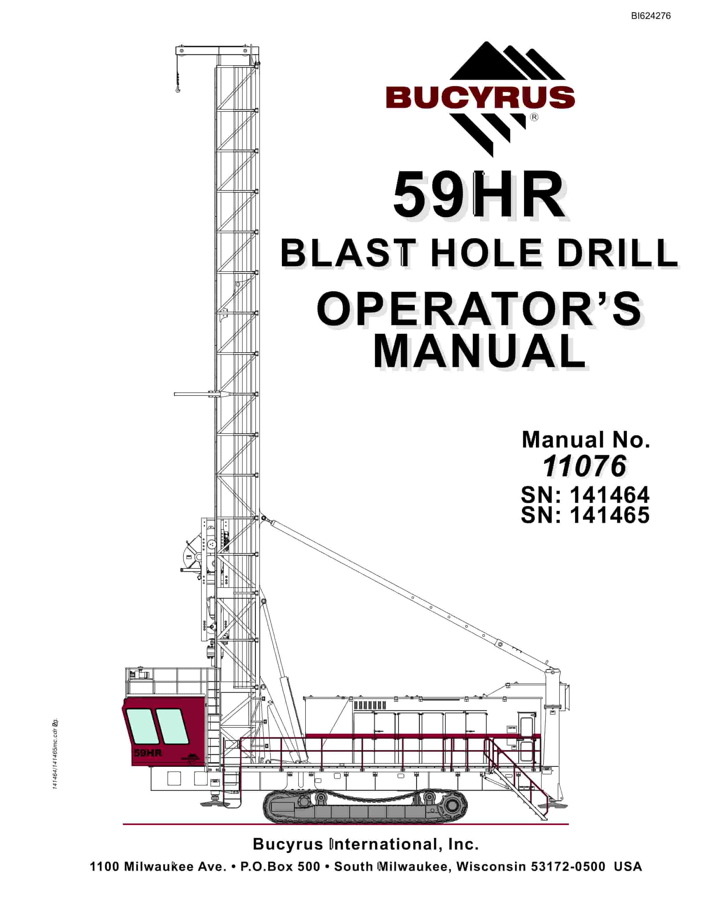 Bucyrus 59HR Blast Hole Drill Operators Manual BI624276