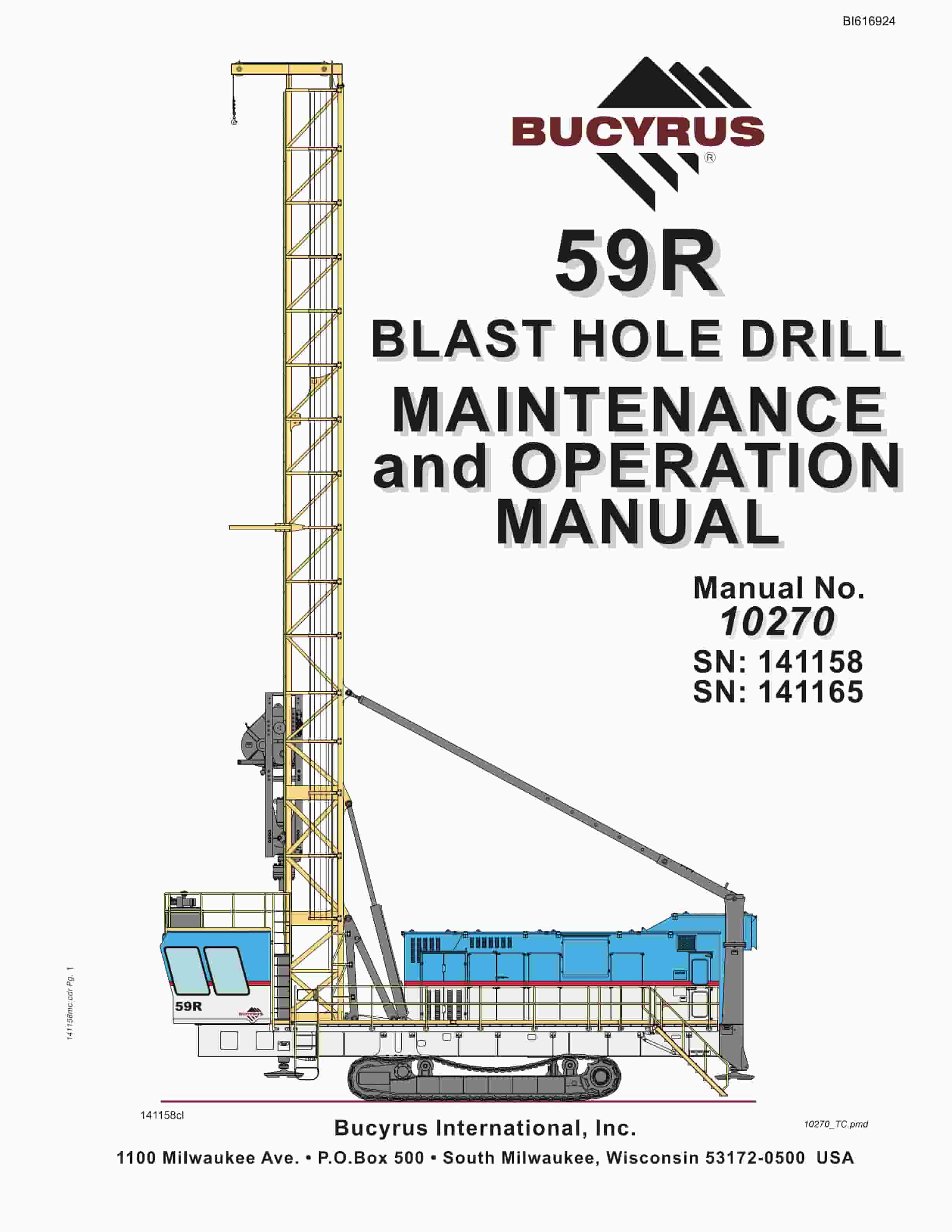 Bucyrus 59R Blast Hole Drill Maintenance And Operation Manual BI616924