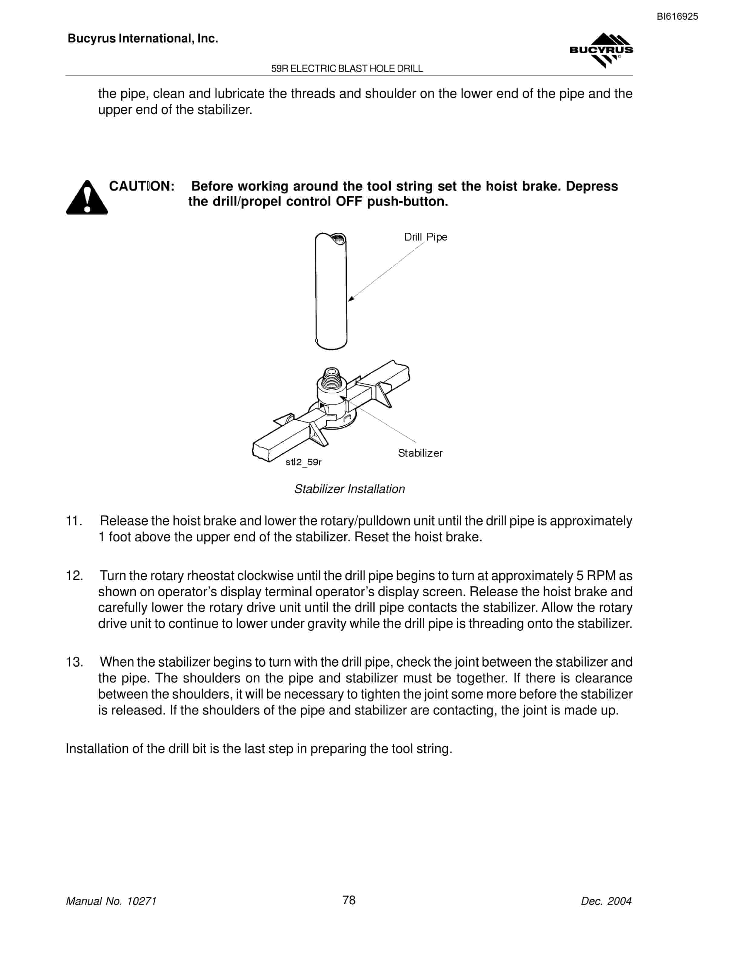Bucyrus 59R Blast Hole Drill Operators Manual BI616925-3