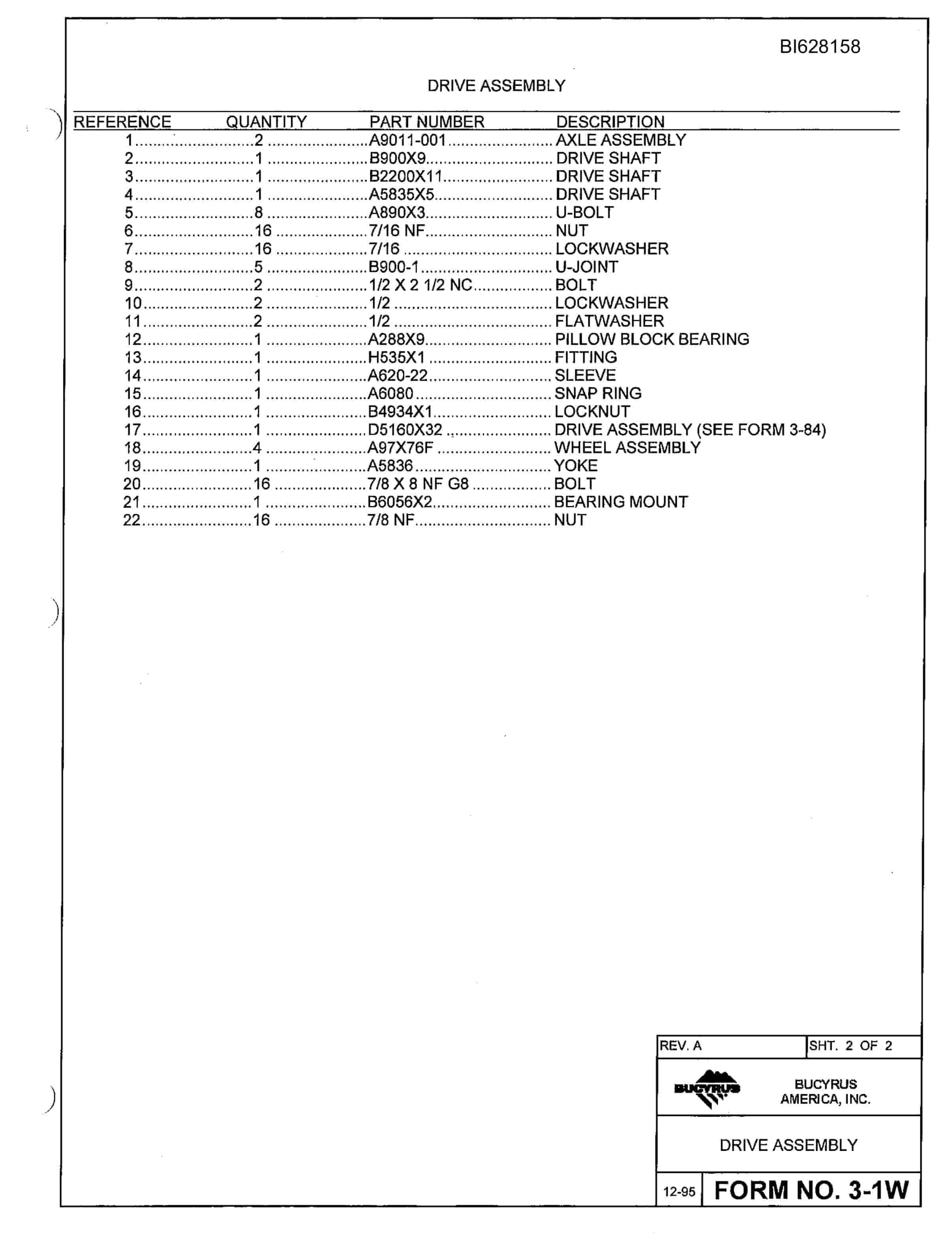 Bucyrus 601 Parts Catalog BI628158-2