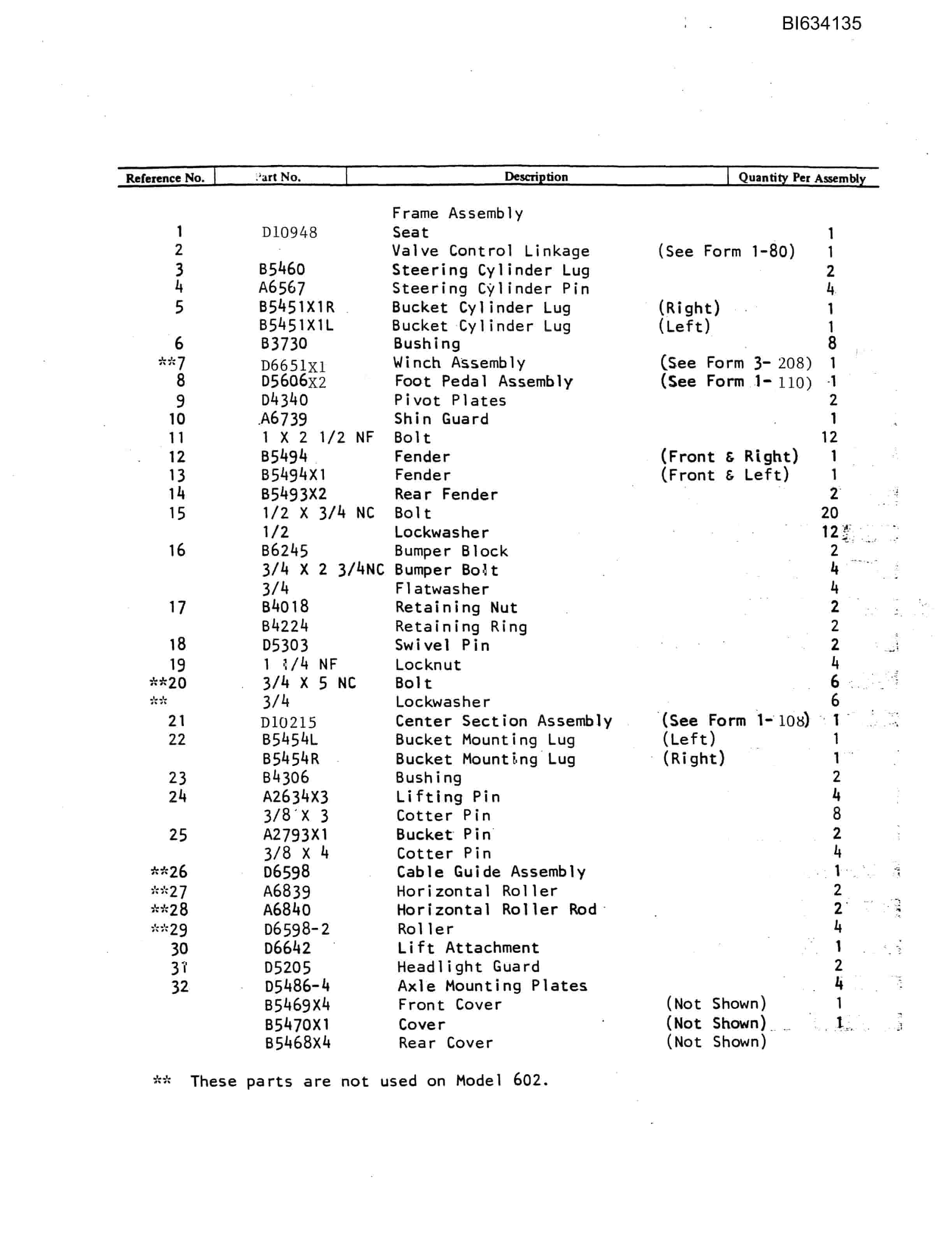 Bucyrus 603 Parts Catalog BI634135-3