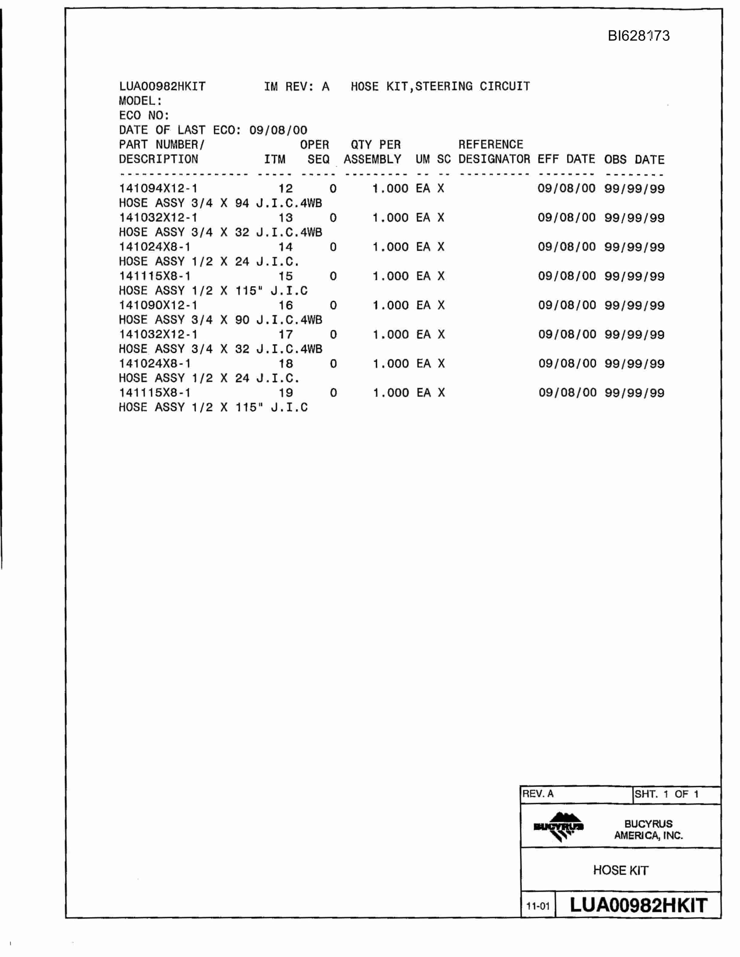 Bucyrus 630 Parts Catalog BI628173-4