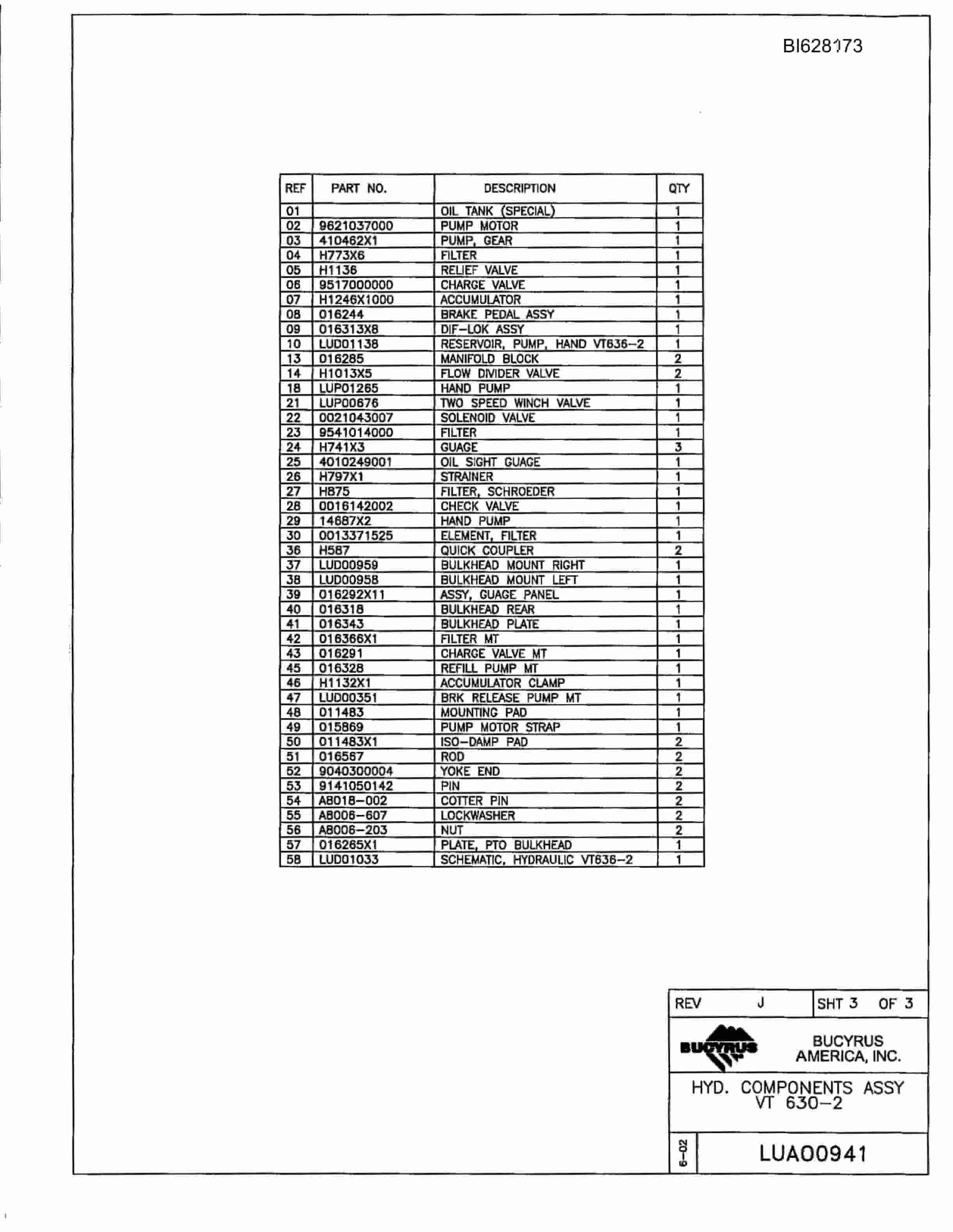 Bucyrus 630 Parts Catalog BI628173-5