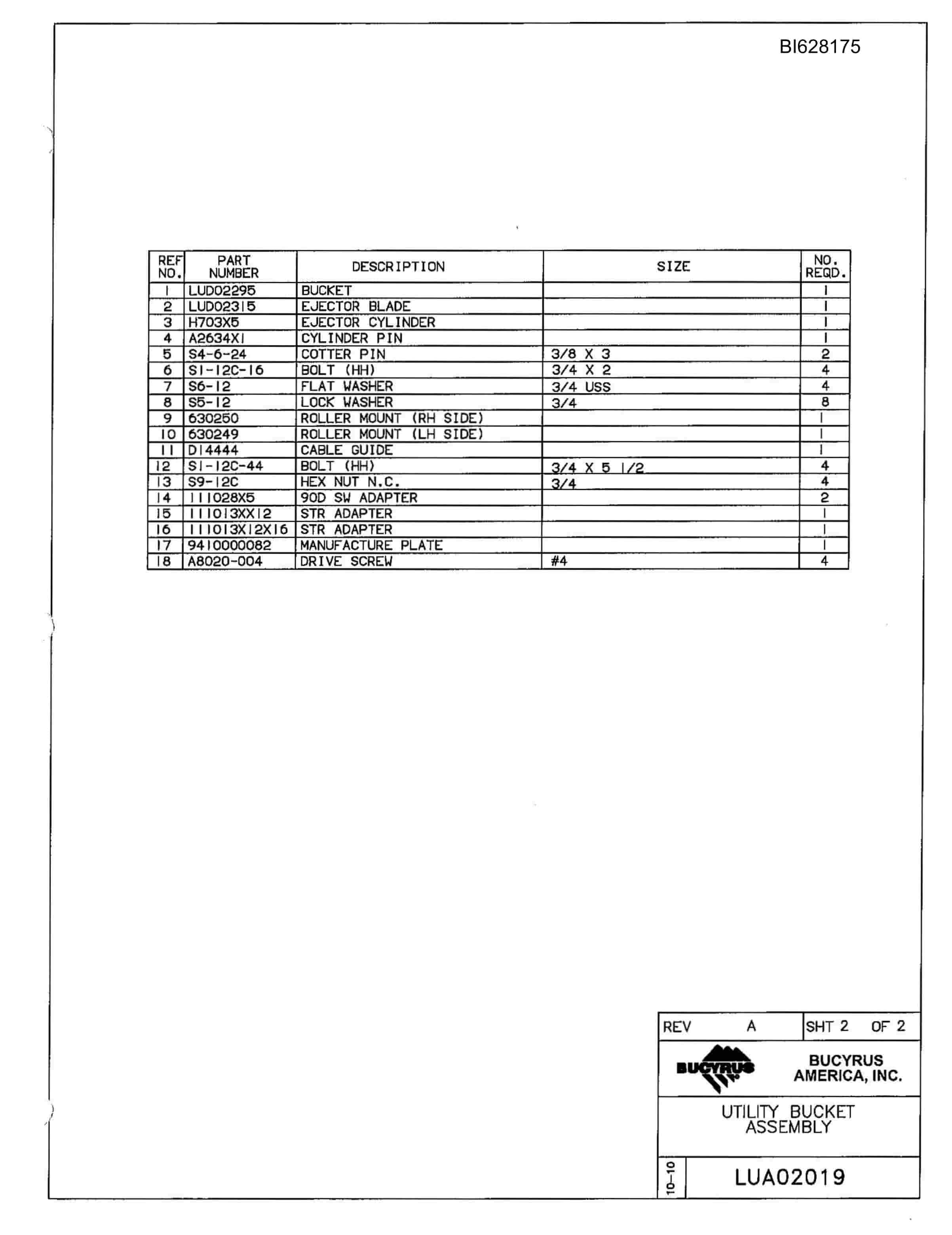 Bucyrus 636 Parts Catalog BI628175-5