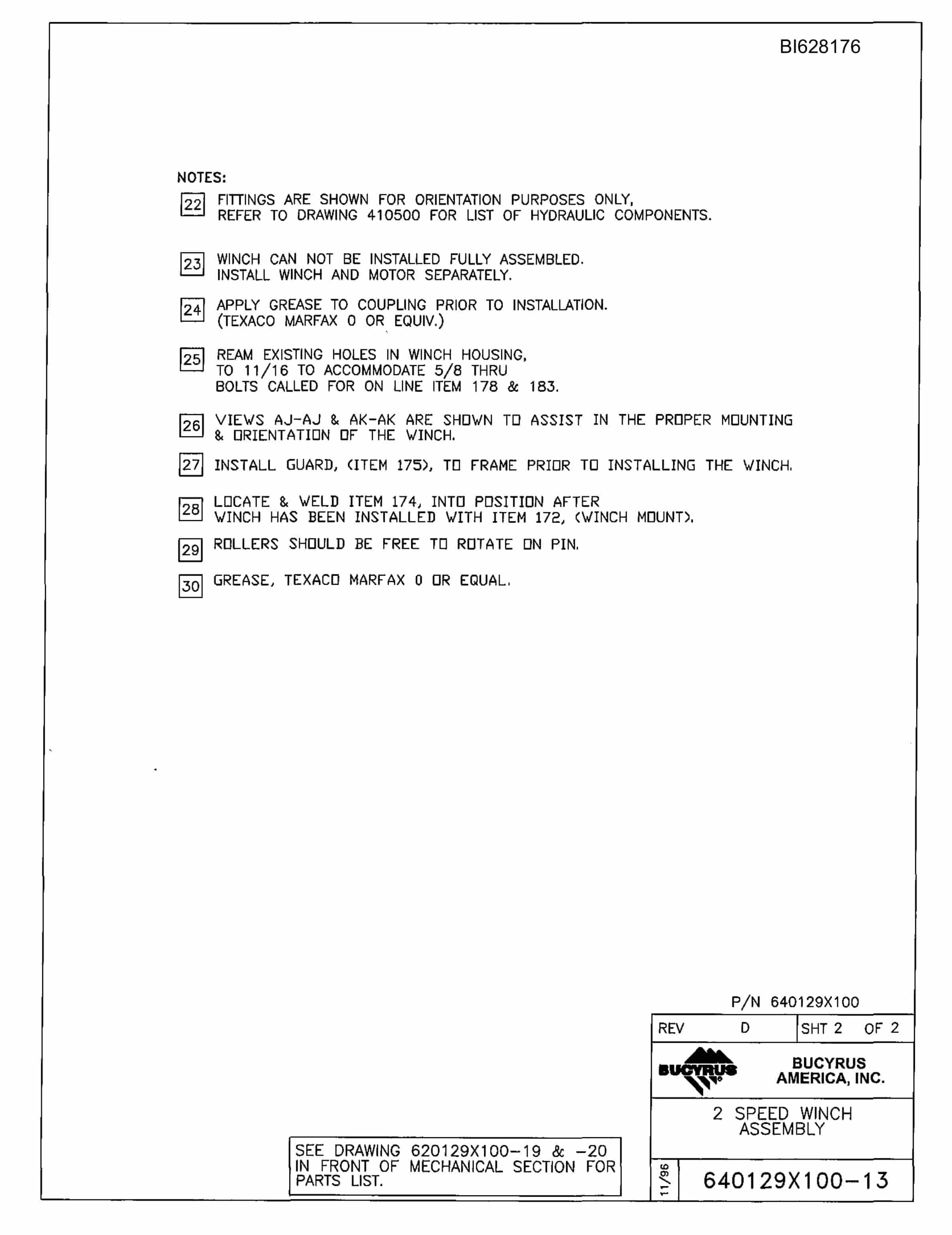 Bucyrus 636 Parts Catalog BI628176-2