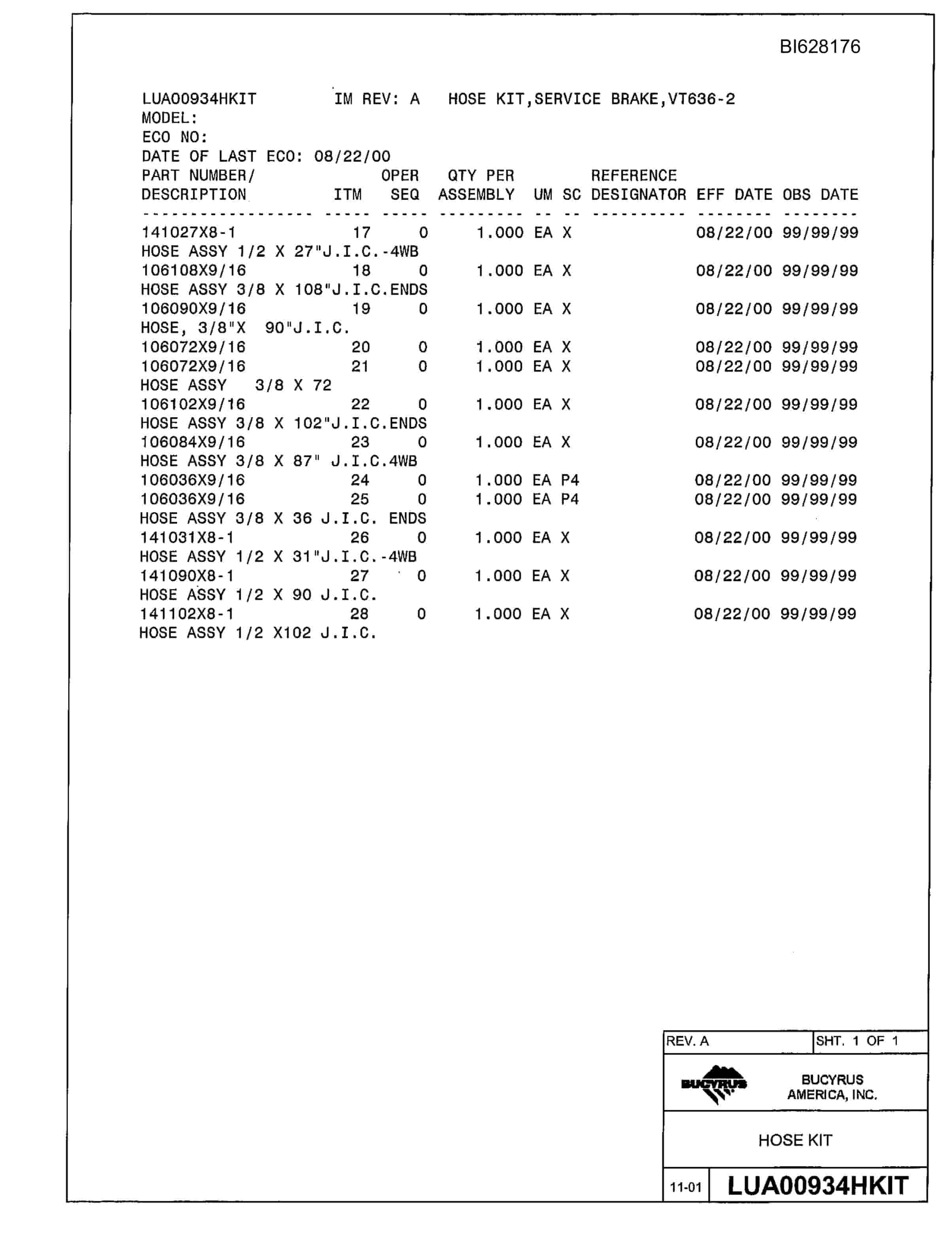 Bucyrus 636 Parts Catalog BI628176-4