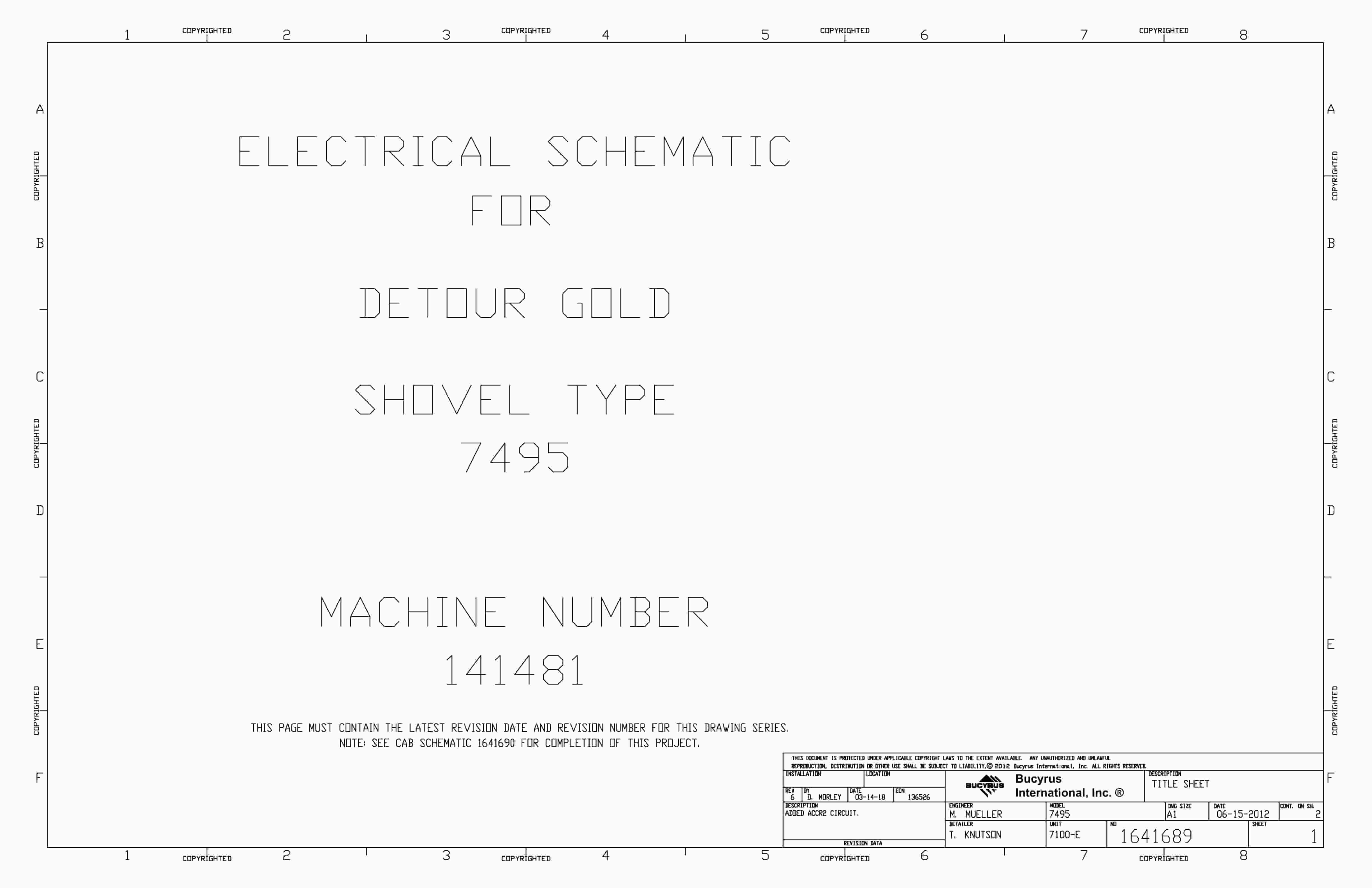 Bucyrus 7495 Detour Gold Shovel Type Electrical Schematic 1641689