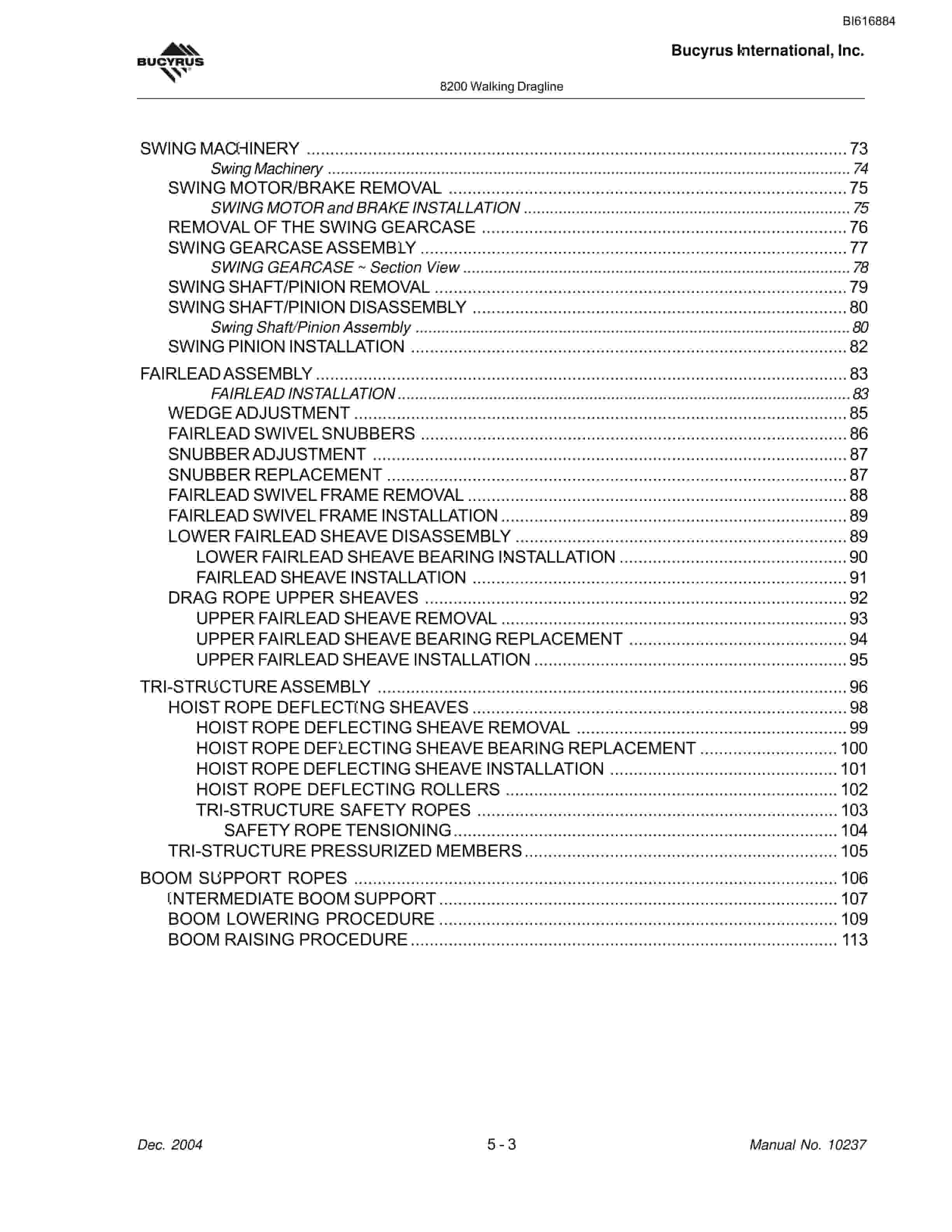 Bucyrus 8200 Walking Dragline Maintenance And Operation Manual BI616884-2