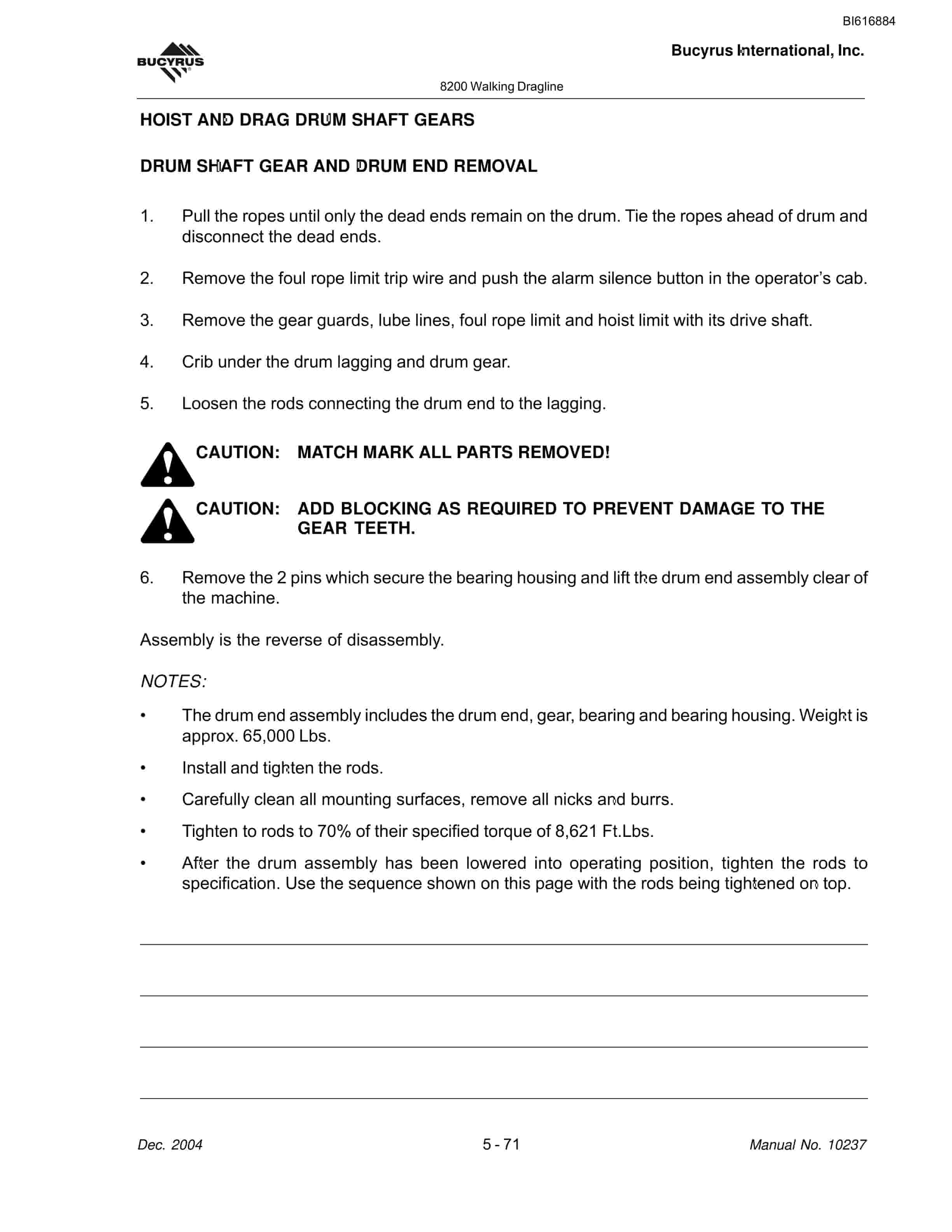 Bucyrus 8200 Walking Dragline Maintenance And Operation Manual BI616884-3