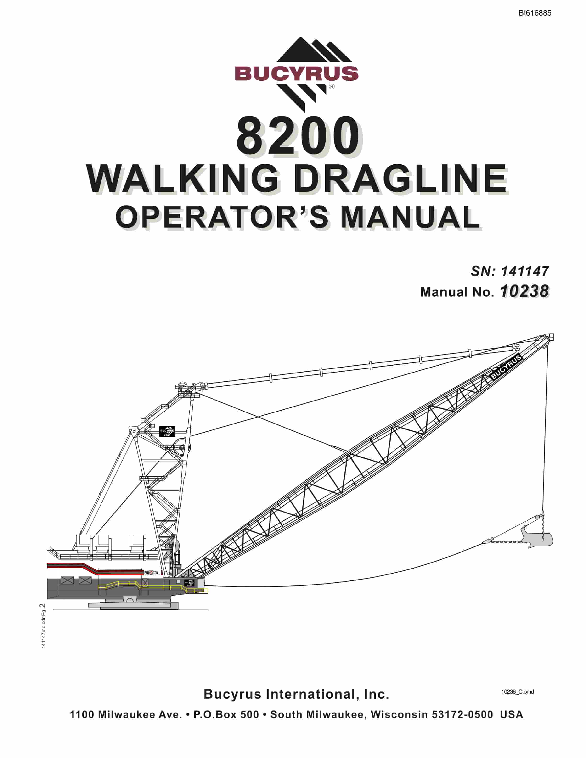 Bucyrus 8200 Walking Dragline Operators Manual BI616885