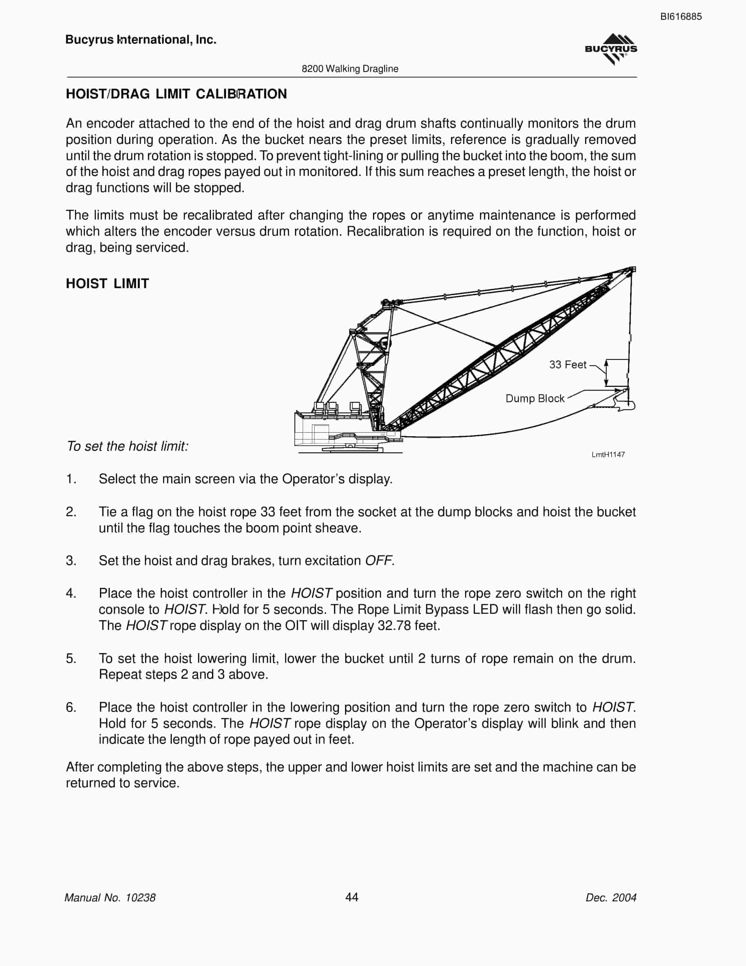 Bucyrus 8200 Walking Dragline Operators Manual BI616885-3