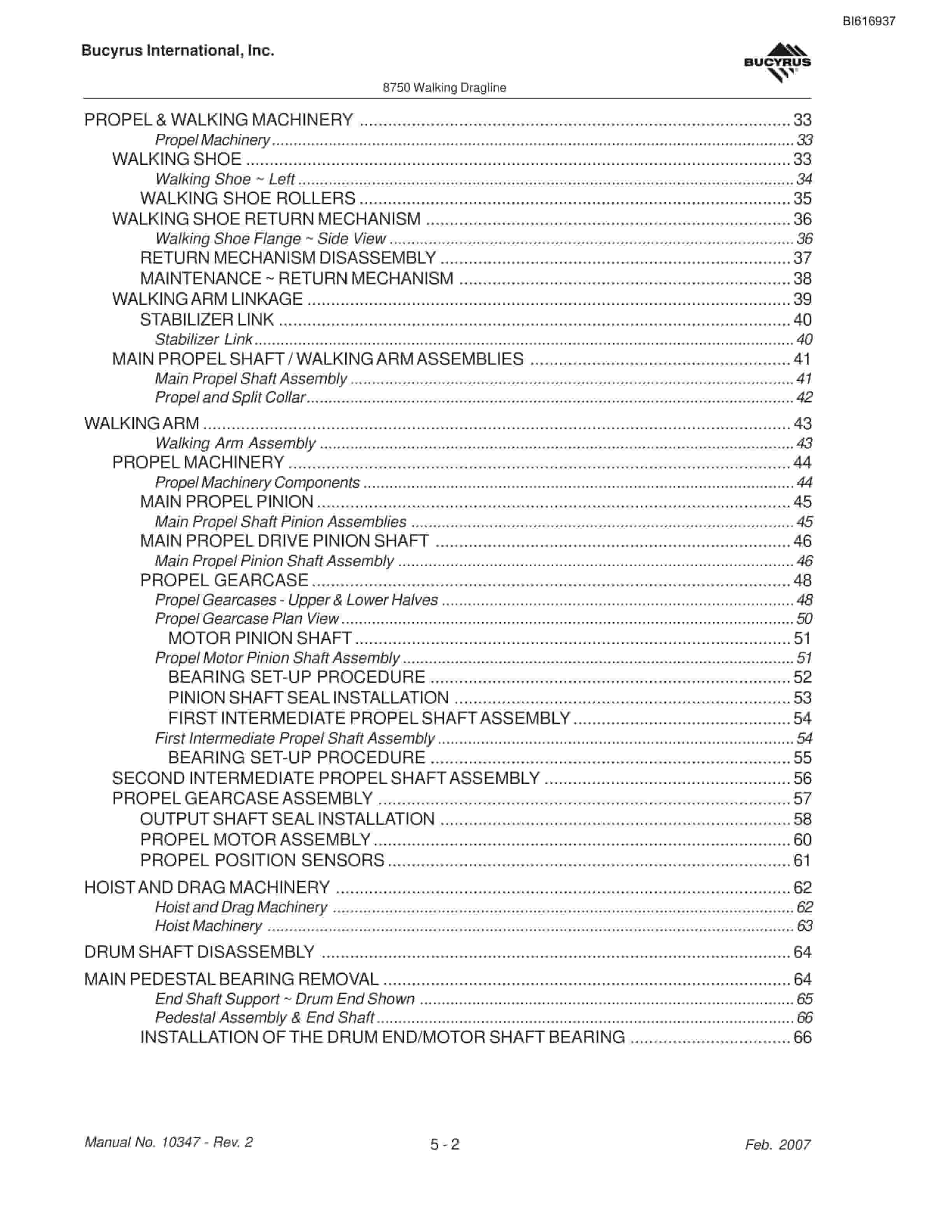 Bucyrus 8750 Walking Dragline Maintenance And Operation Manual BI616937-2