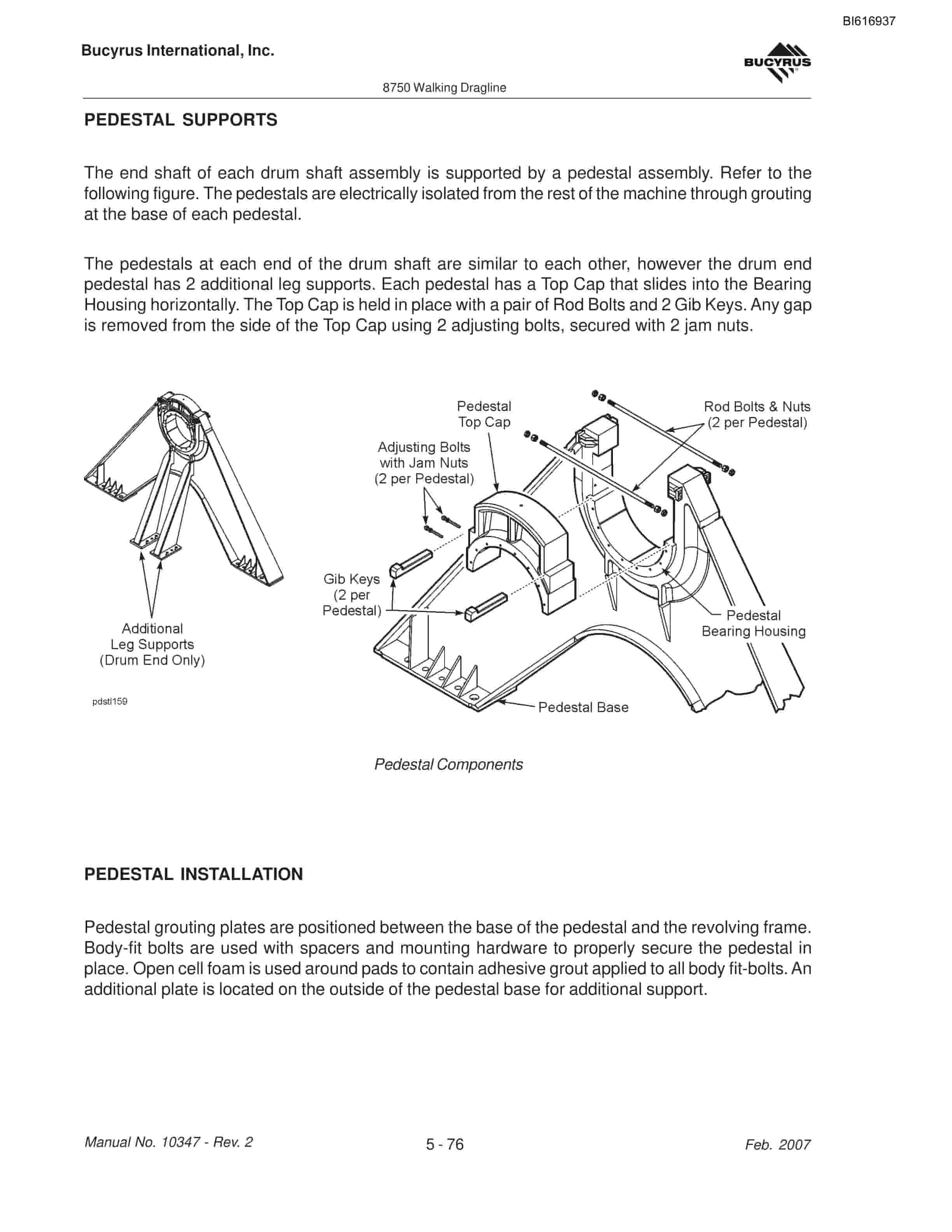 Bucyrus 8750 Walking Dragline Maintenance And Operation Manual BI616937-3