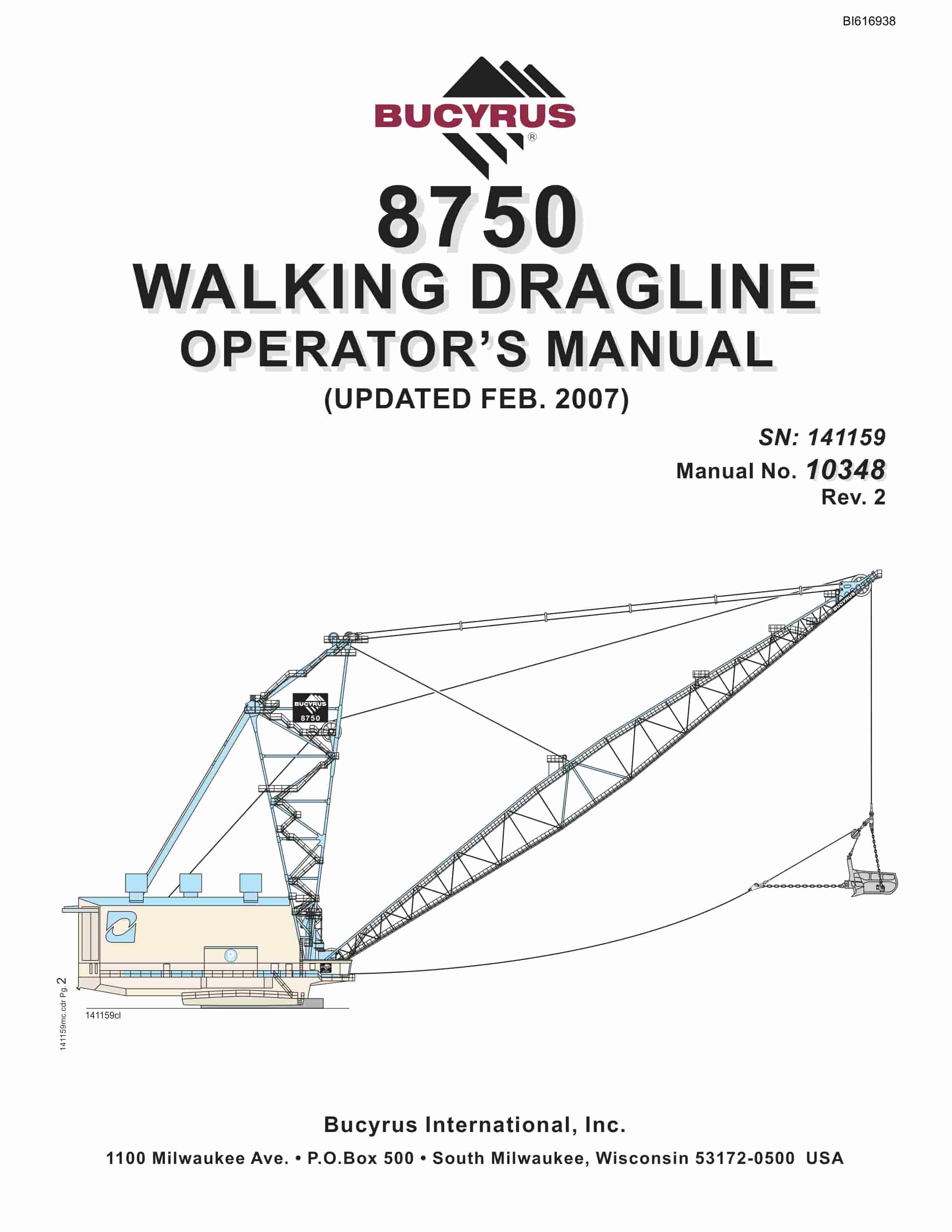 Bucyrus 8750 Walking Dragline Operators Manual BI616938