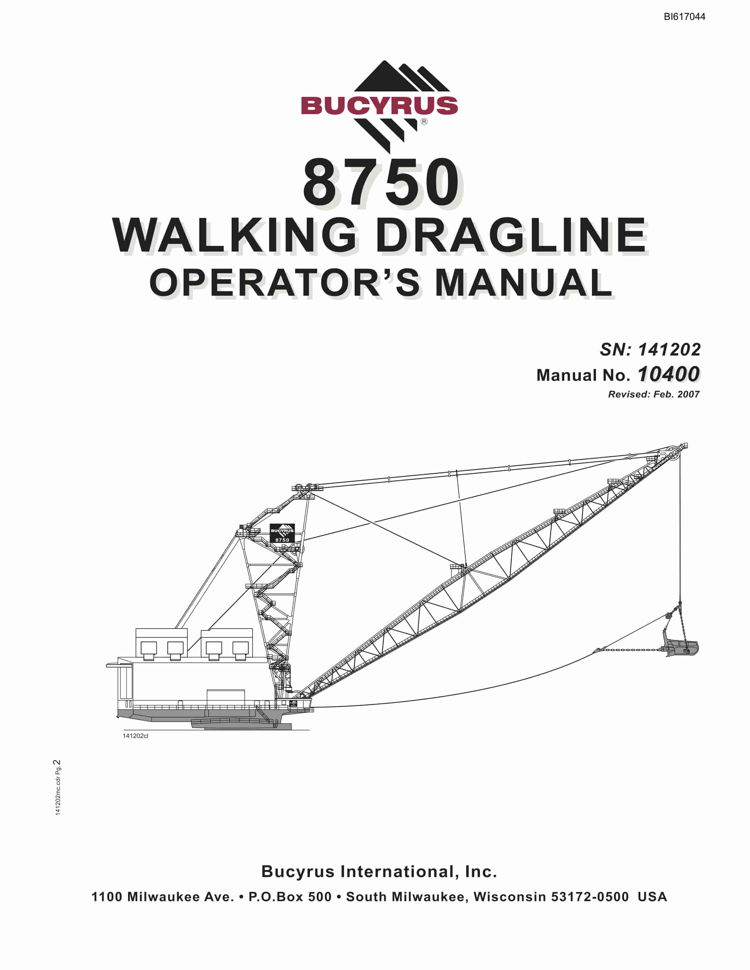 Bucyrus 8750 Walking Dragline Operators Manual BI617044