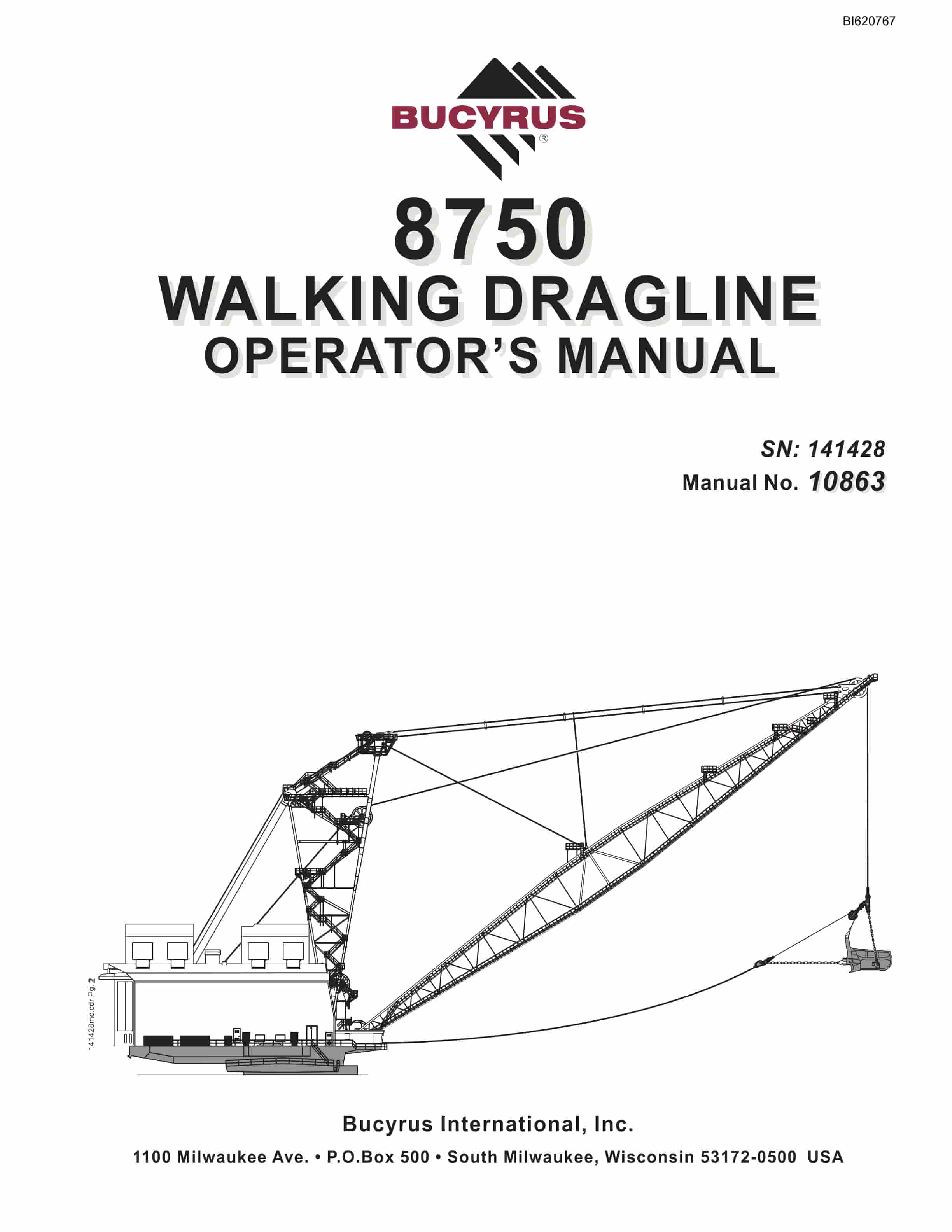 Bucyrus 8750 Walking Dragline Operators Manual BI620767