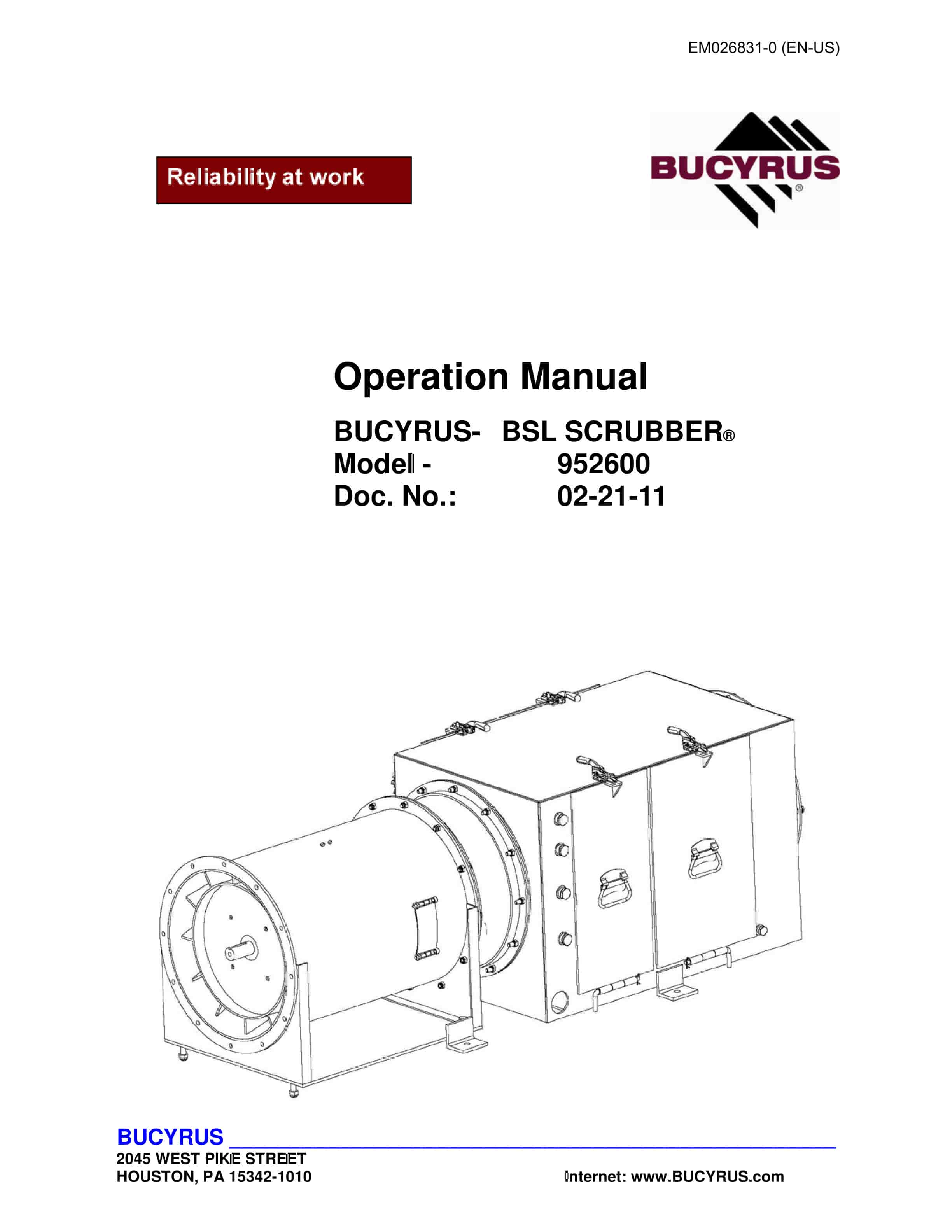 Bucyrus 952600 BSL Scrubber Operating Manual EM026831-0