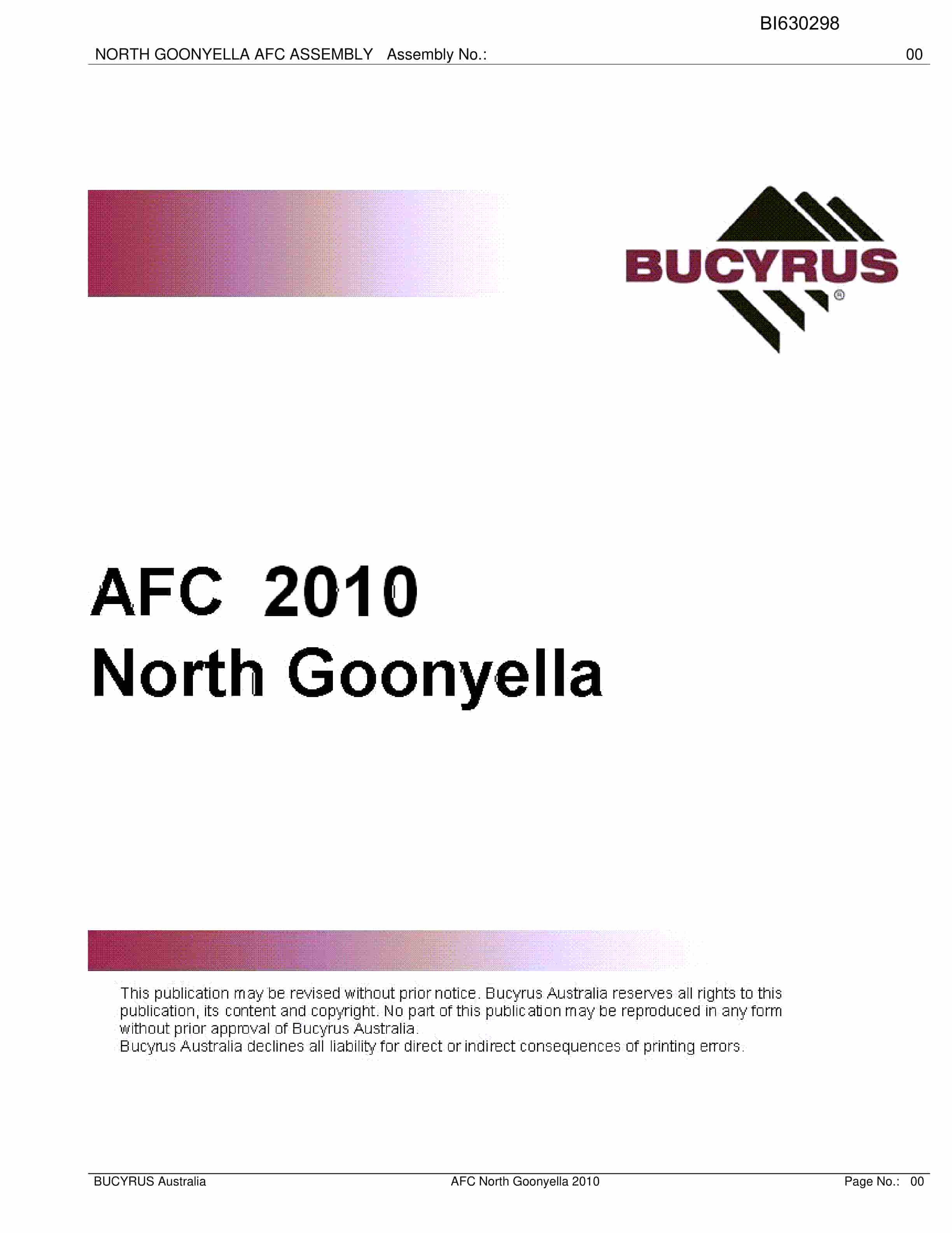 Bucyrus AFC 2010 North Goonyella Parts Catalog BI630298