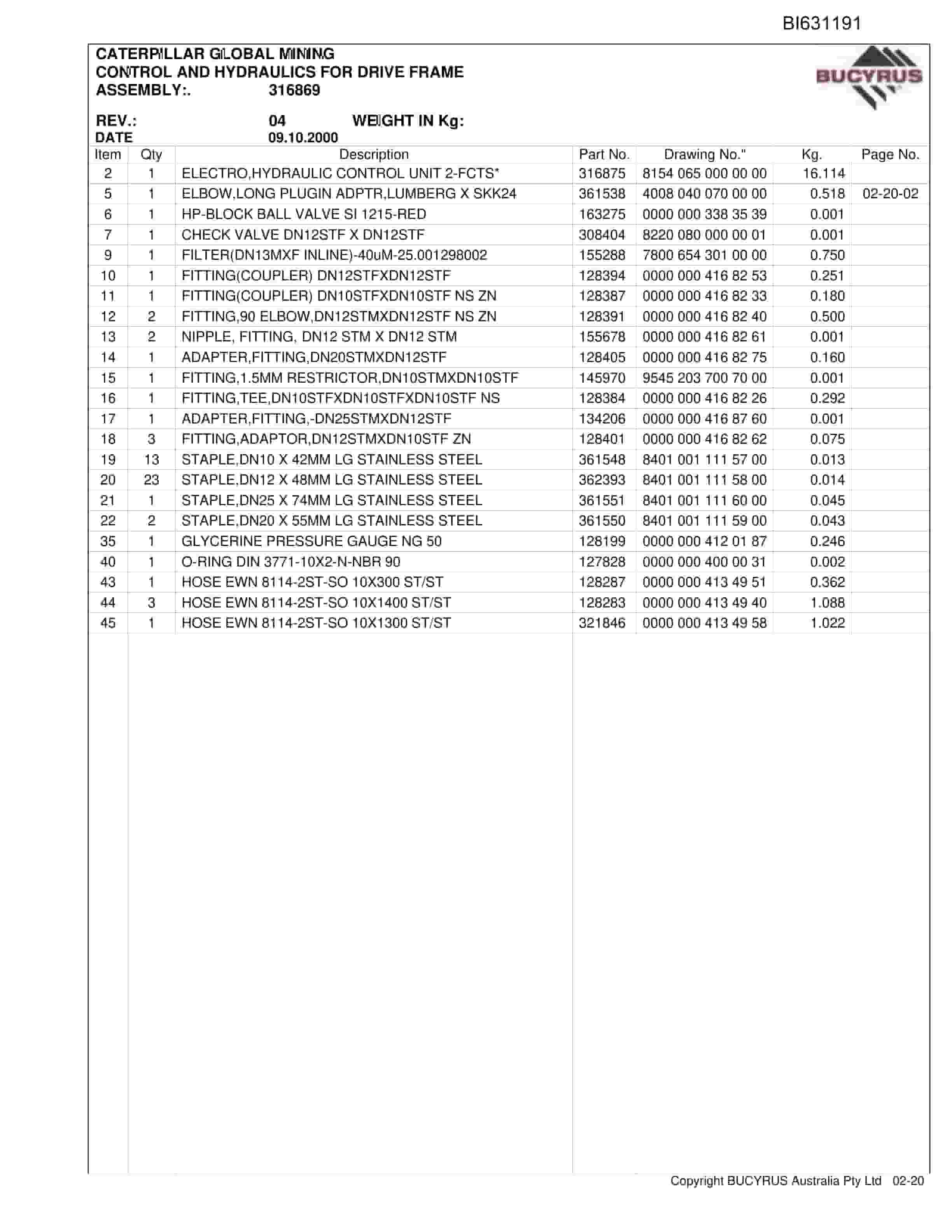 Bucyrus AFC Assembly Parts Catalog BI631191-4