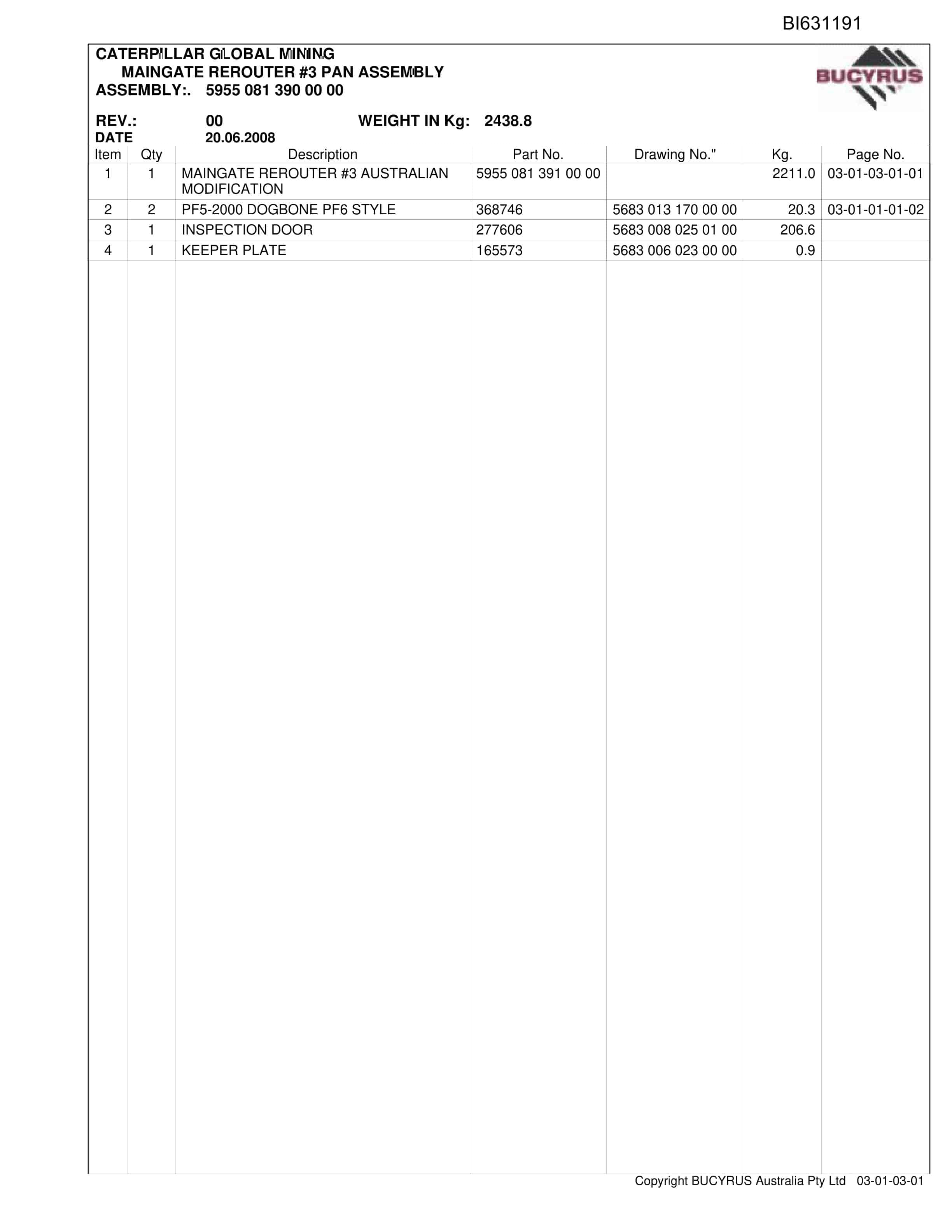Bucyrus AFC Assembly Parts Catalog BI631191-5