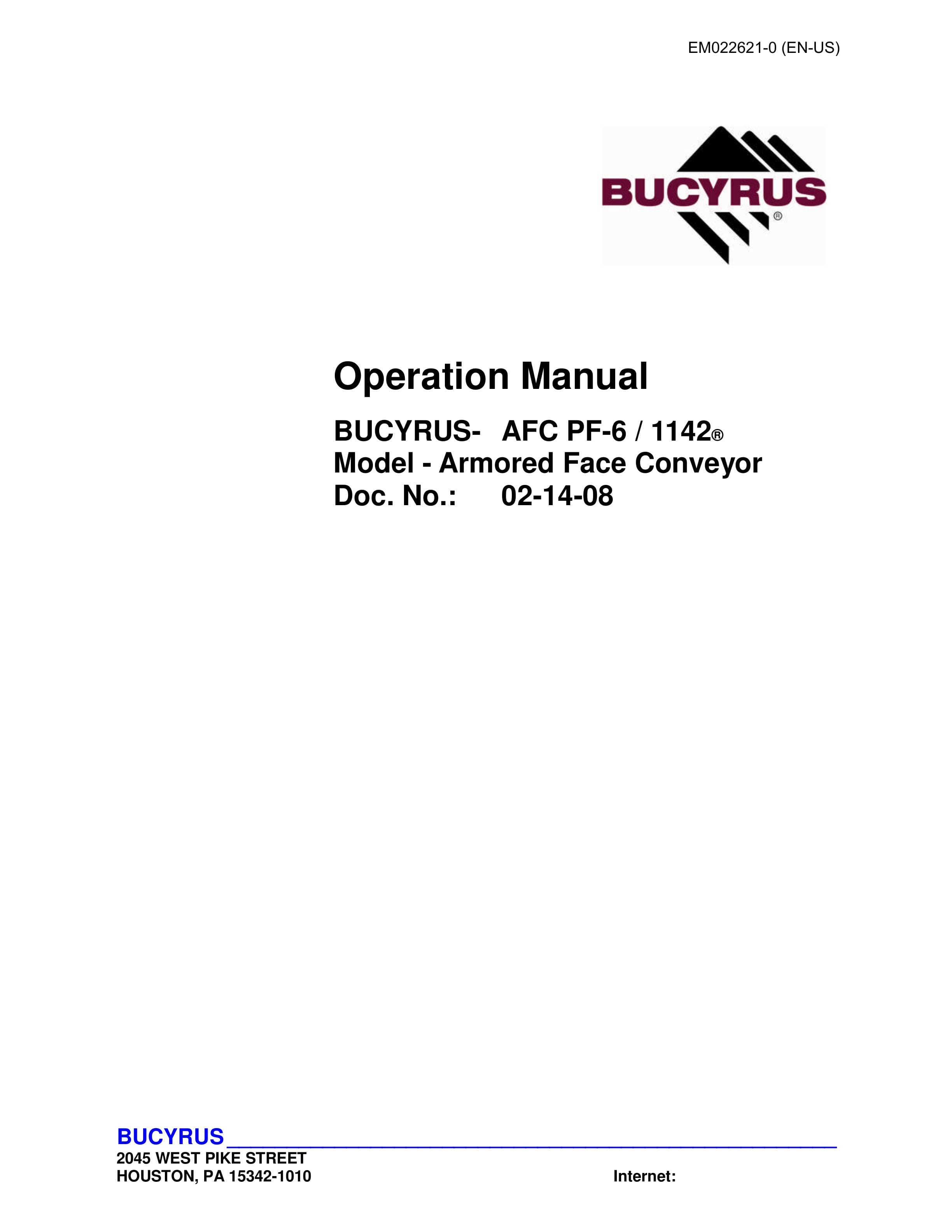 Bucyrus AFC PF-6-1142 ArmOred Face Conveyor Operation Manual EM022621-0