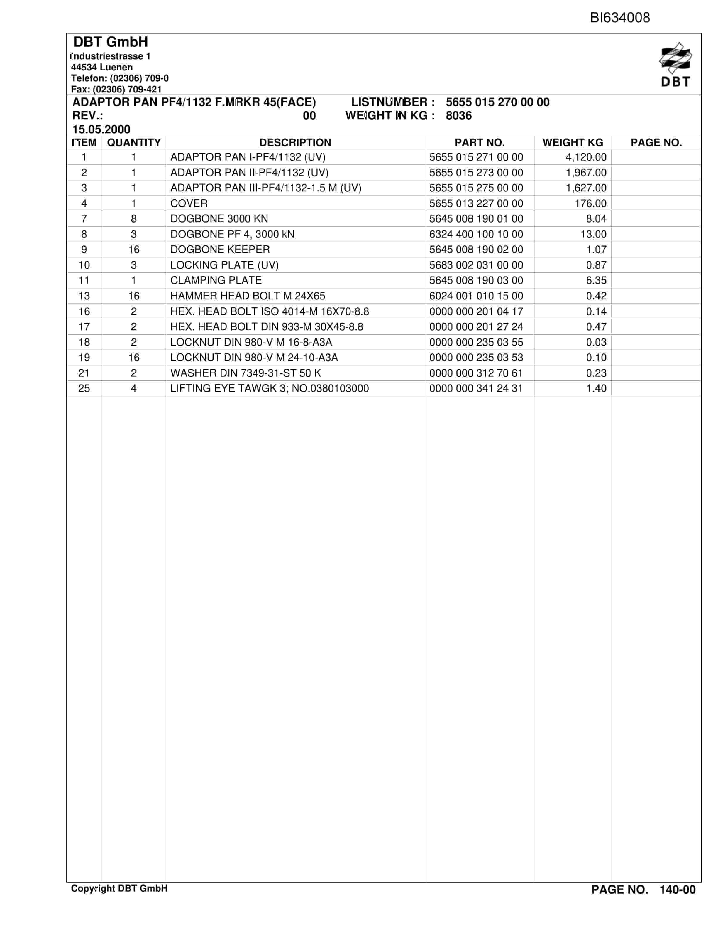 Bucyrus AFC SH-PF 4-1132 SHENHUA-YUJIALIANG II Parts Catalog BI634008-2