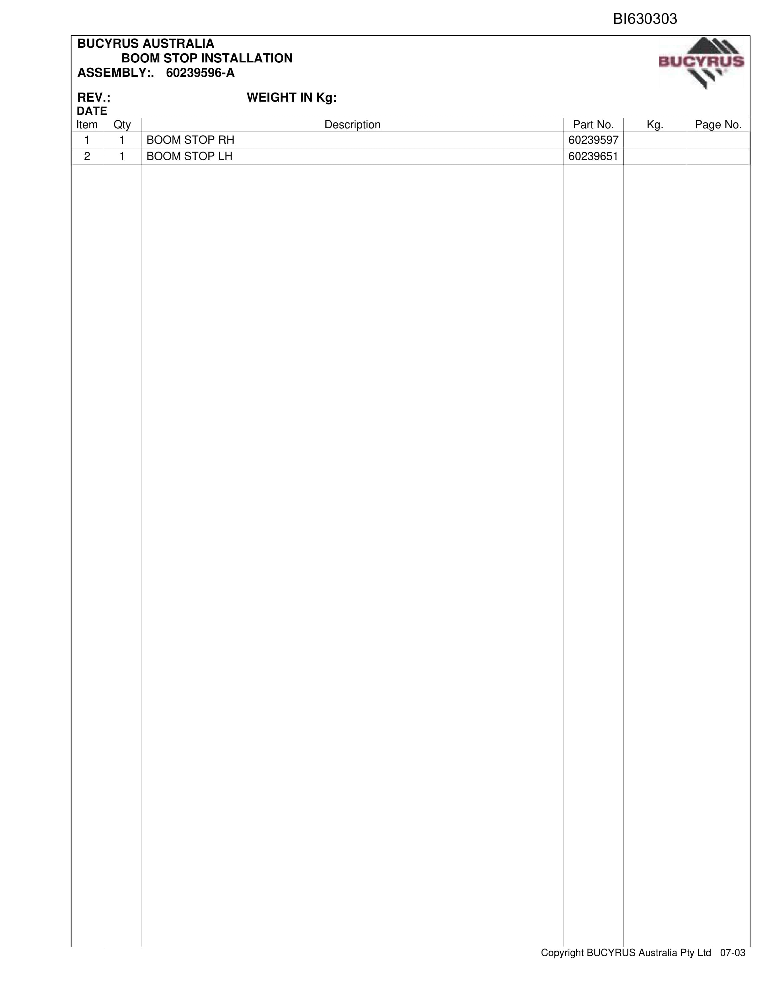 Bucyrus Allied Dash 3 Miner Parts Catalog BI630303-2